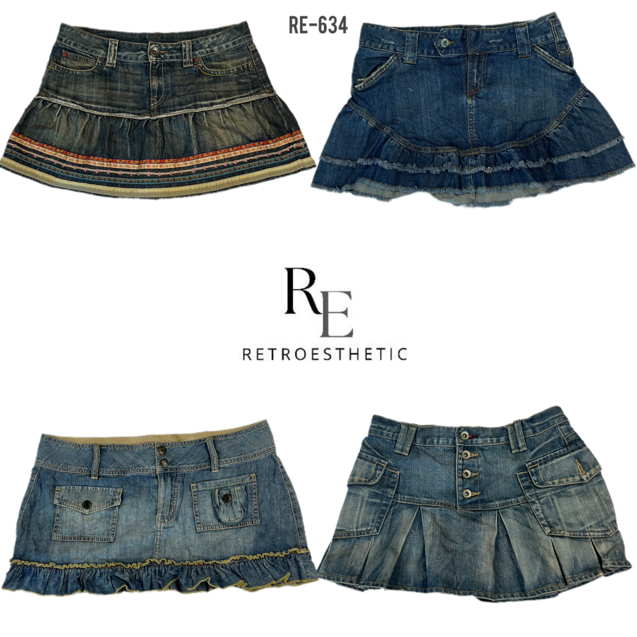 Y2K Pleated Mix Denim Mini Skirts (RE-634)