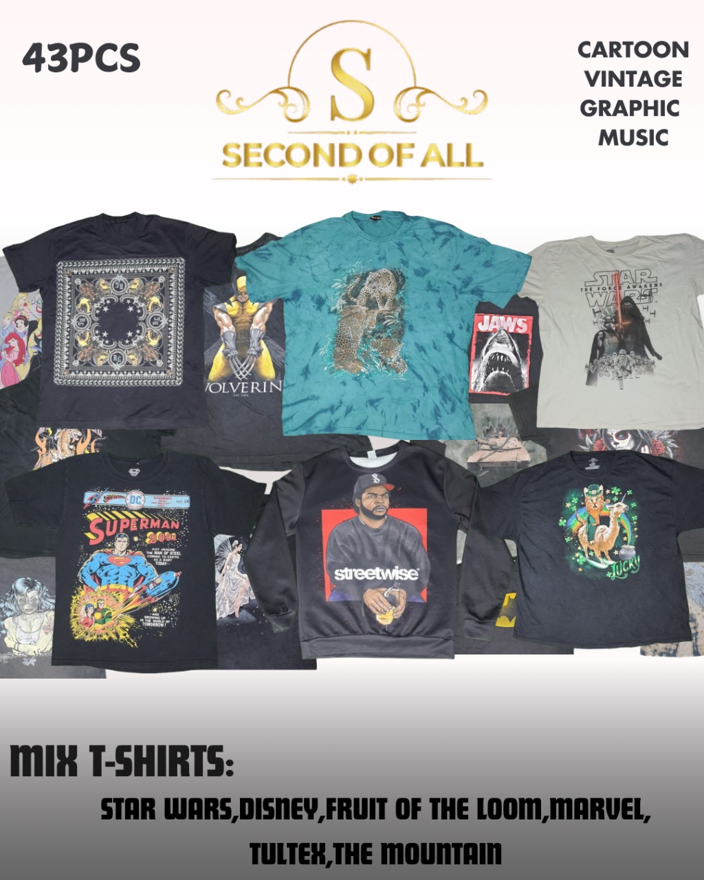 Mix bundle of music,cartoon & vintage tees