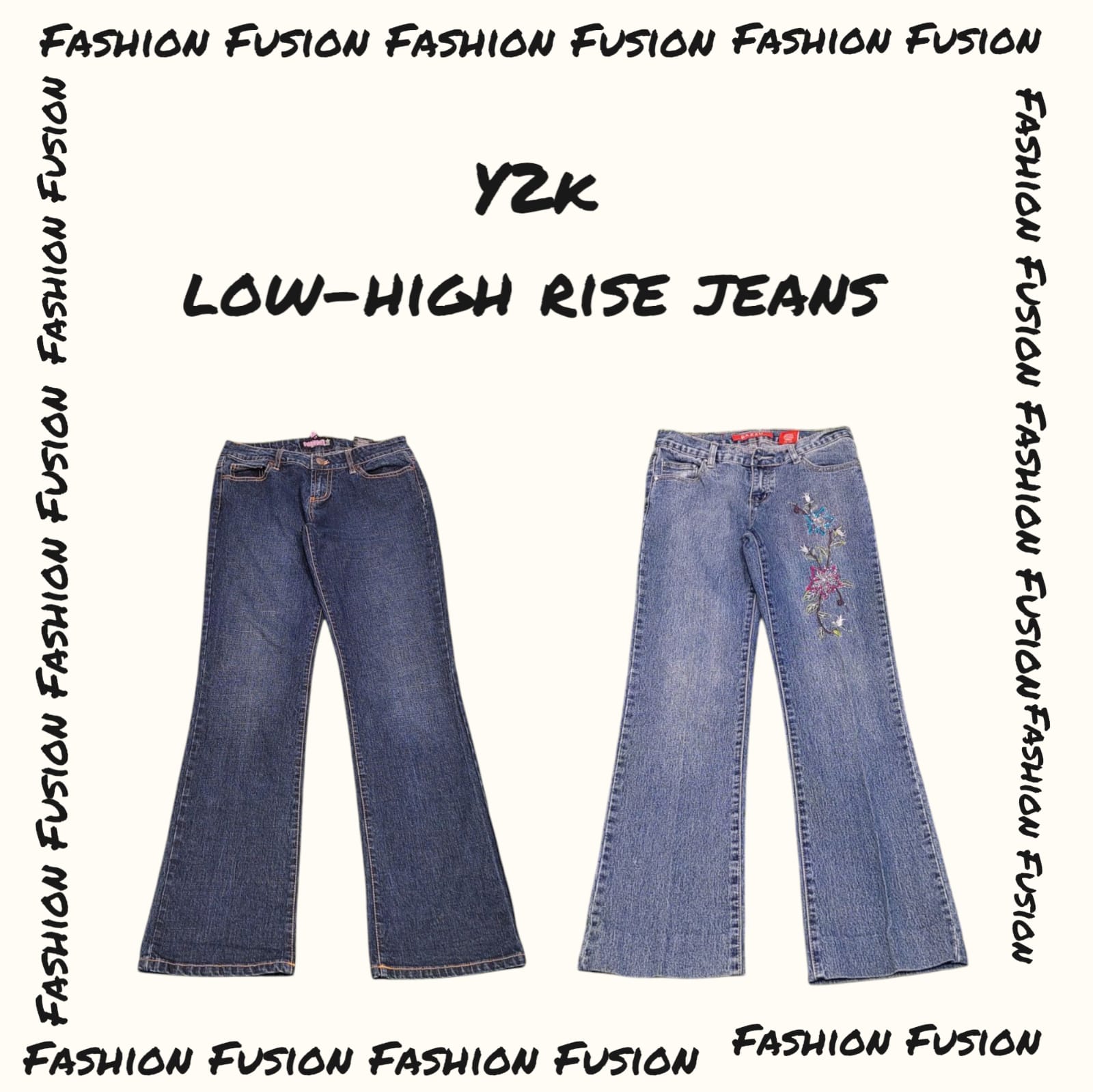 (FF-674) y2k ausgestellte Low-High-Waist-Jeans