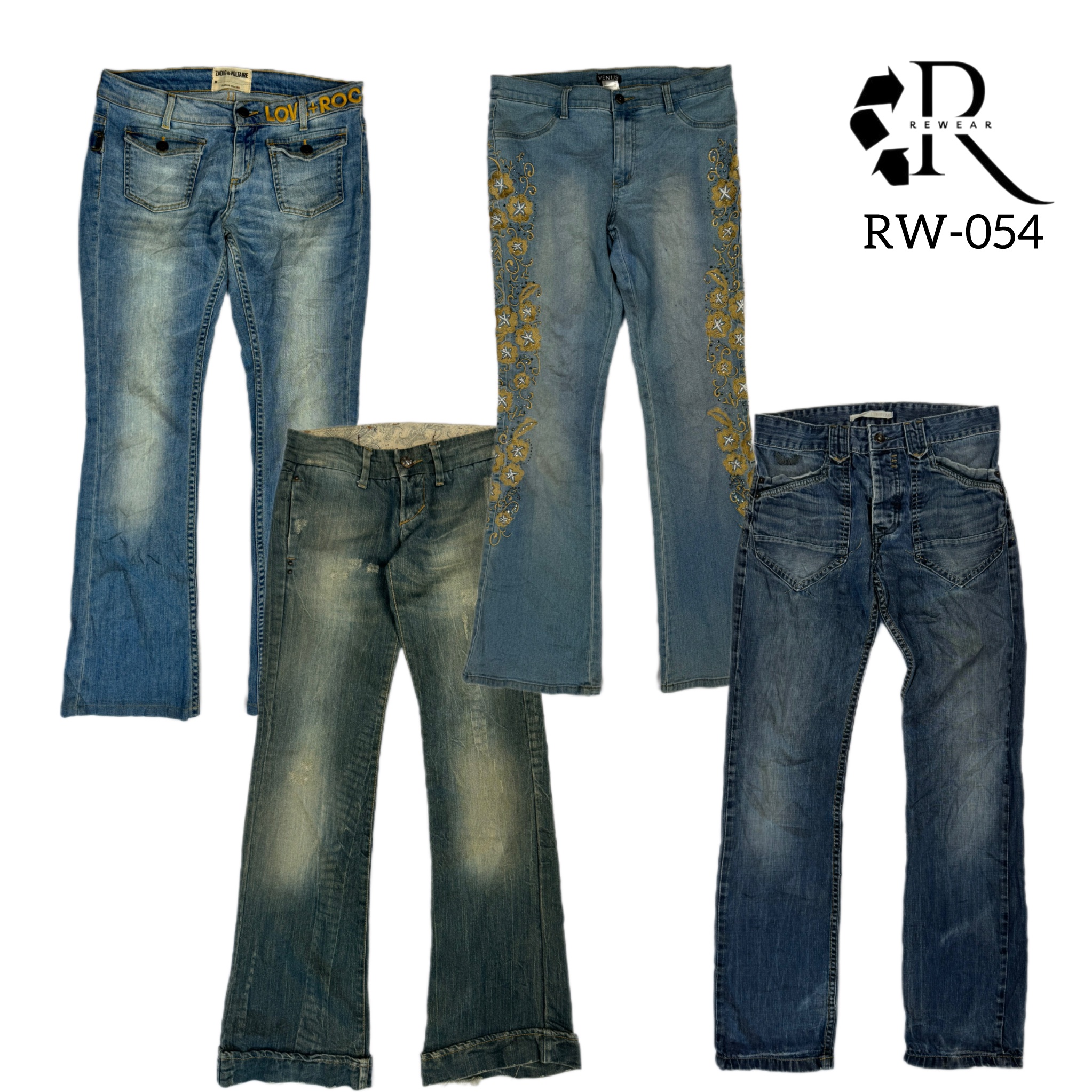 Y2K Unique Denim Flared Jeans(RW-054)