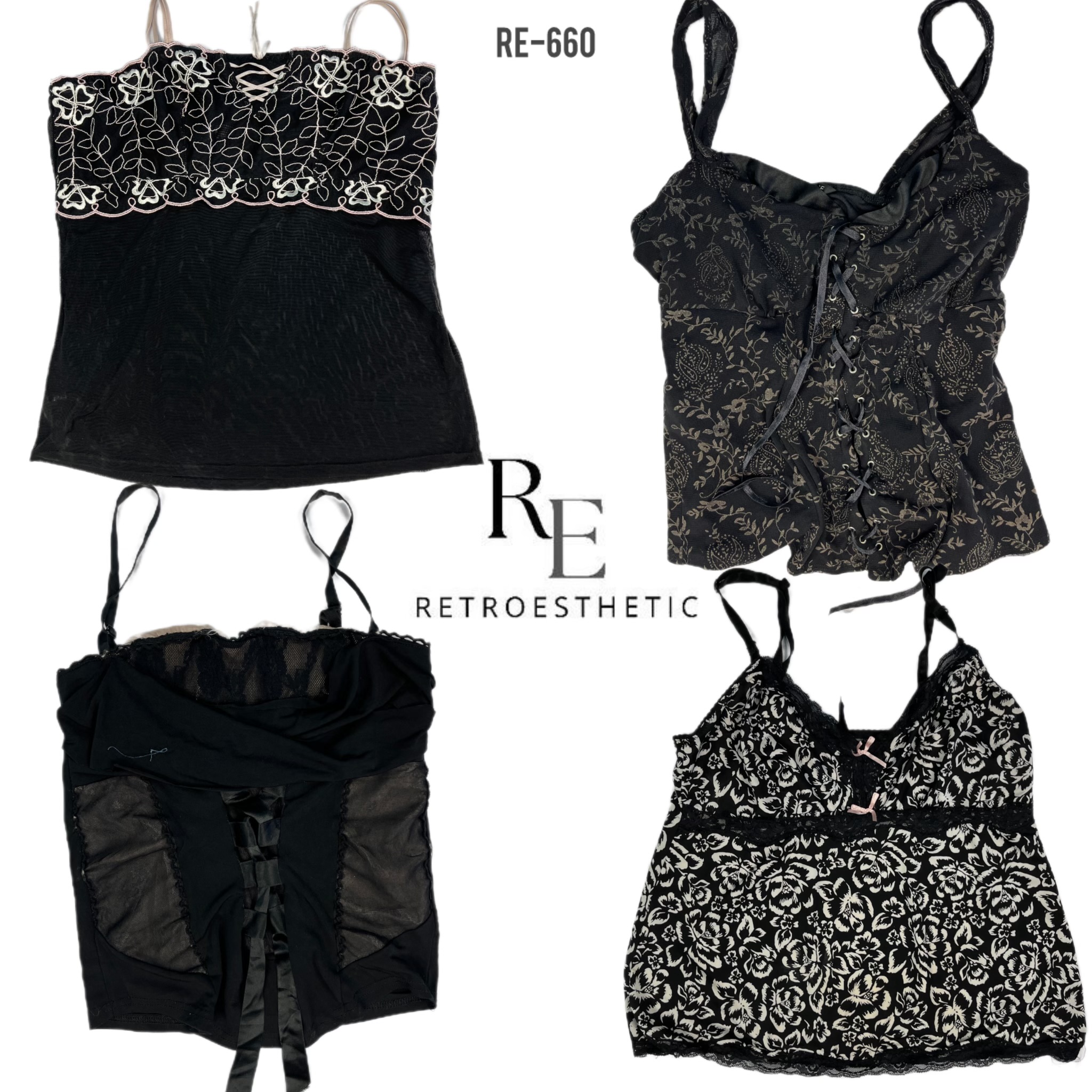 Y2K All Black Gothic Cami Tops (RE-660)