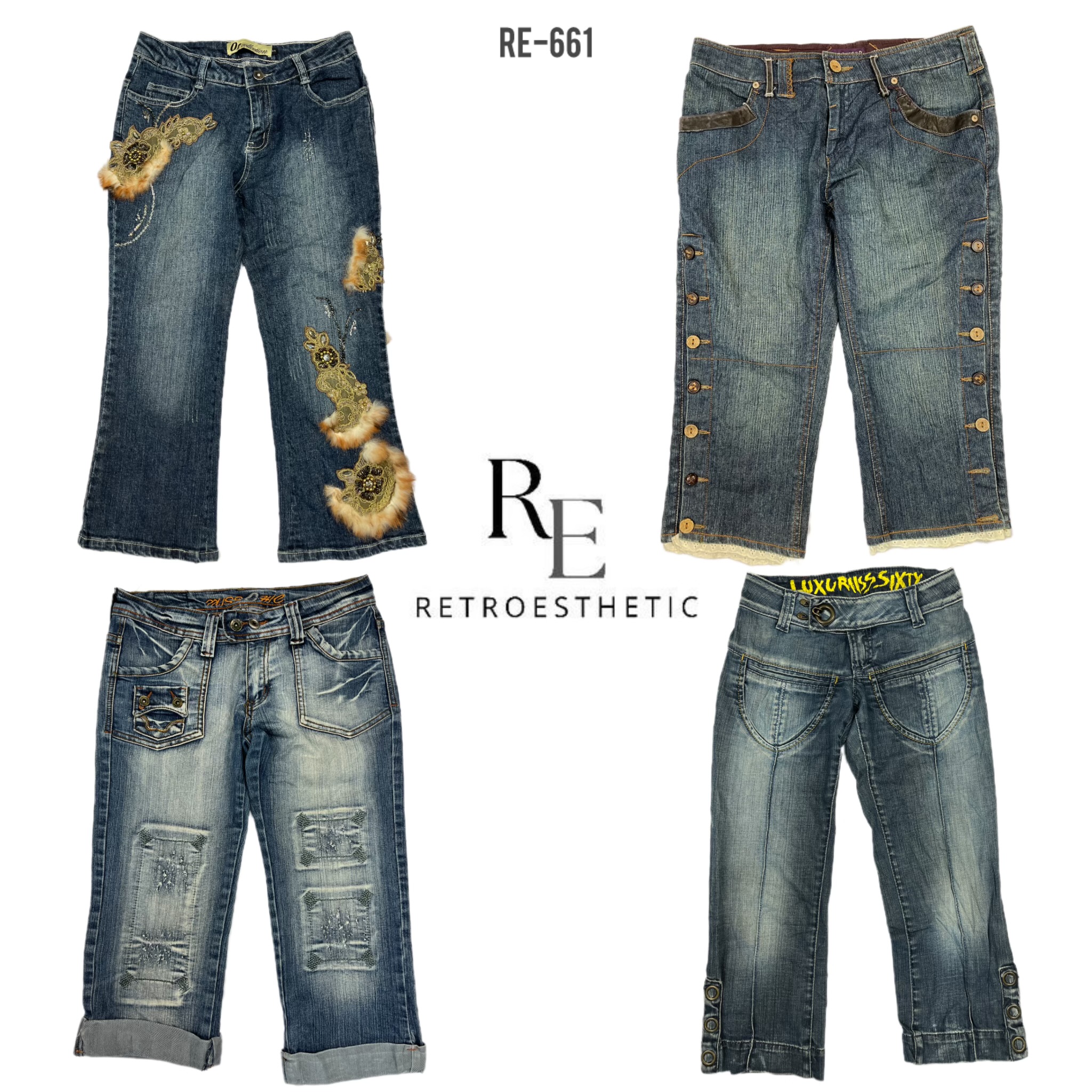 Y2K Einzigartige Niedrig geschnittene Denim-Capris (RE-661)