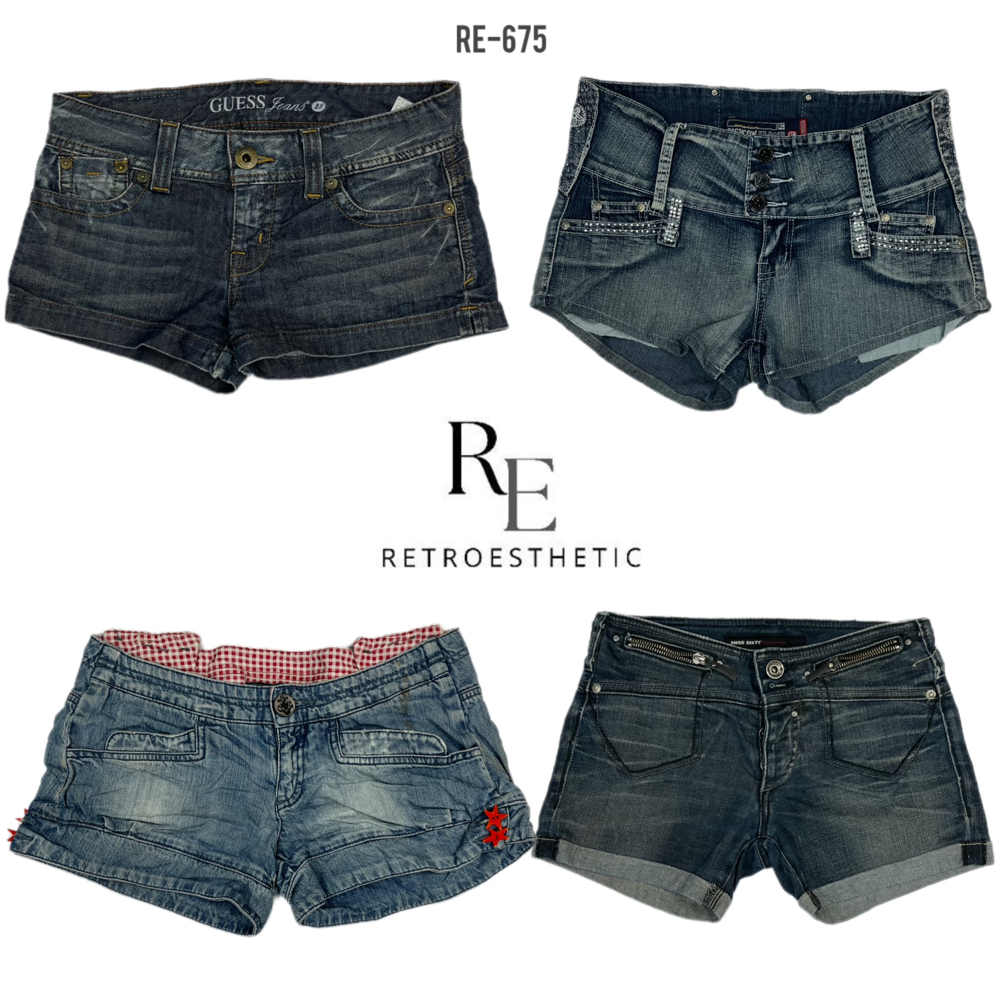 Shorts en denim style rétro Y2K (RE-675)