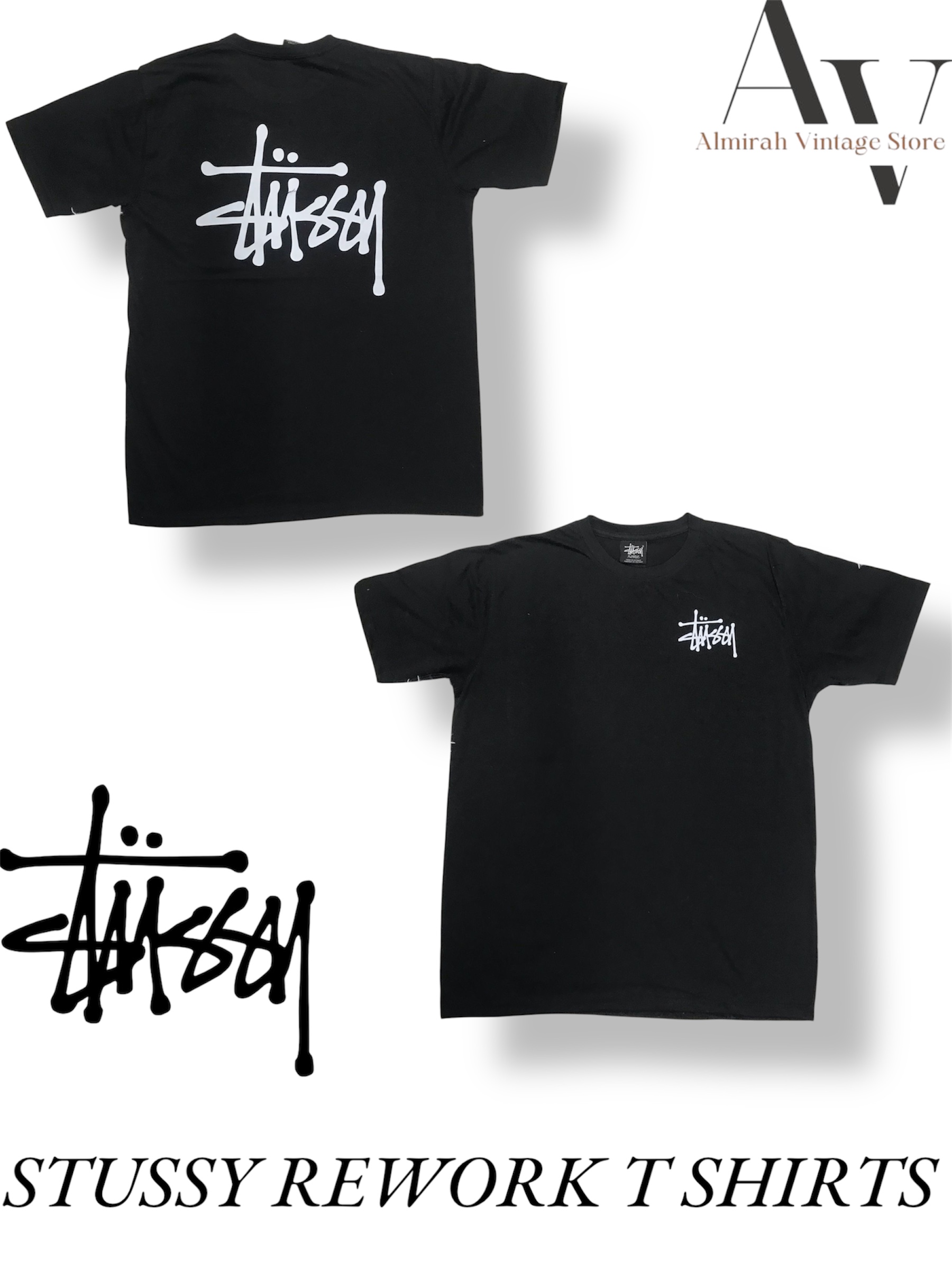 Stussy T-shirt nere e bianche (stile rework)