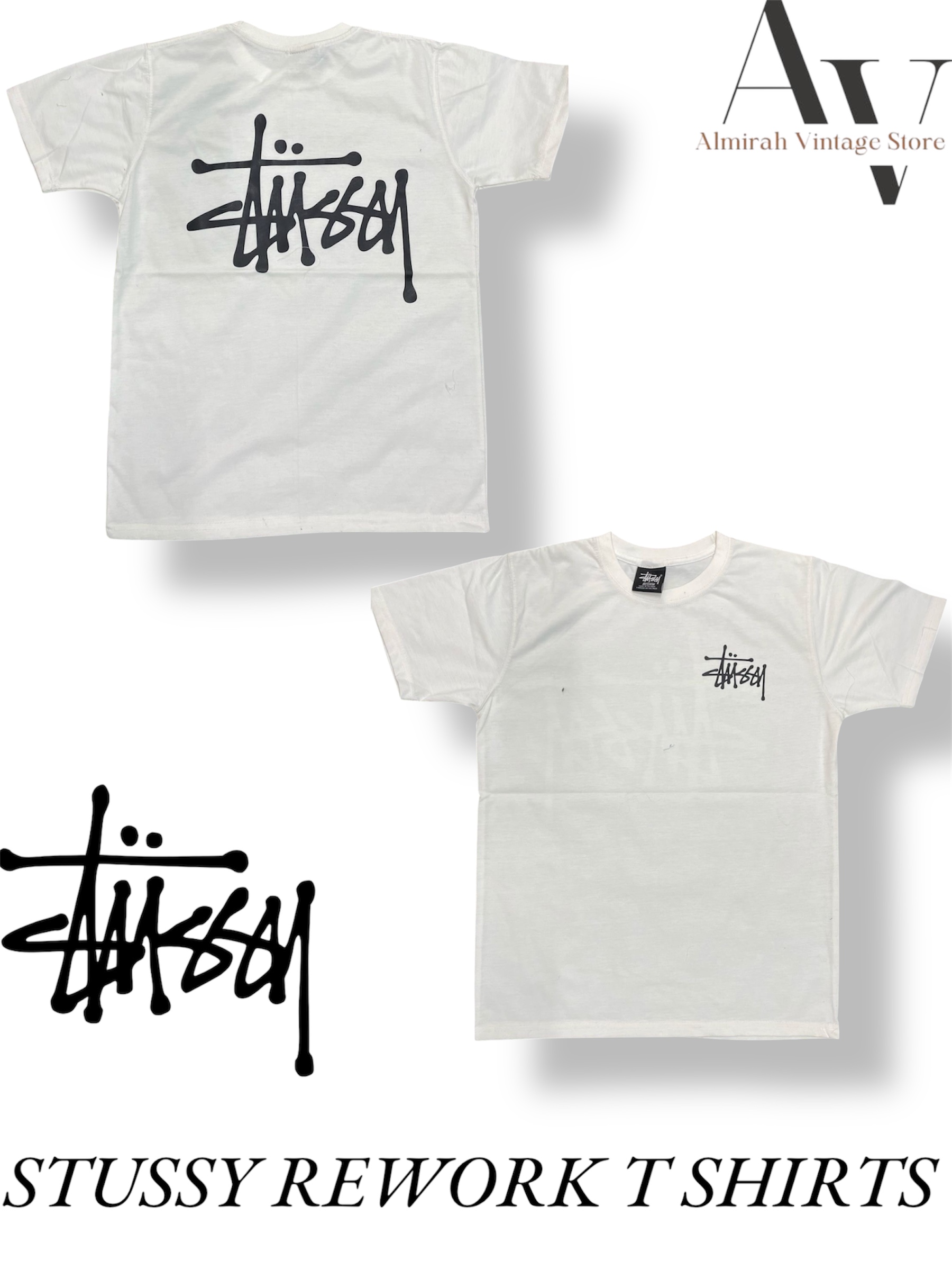 Stussy  T shirts black and white (rework style)