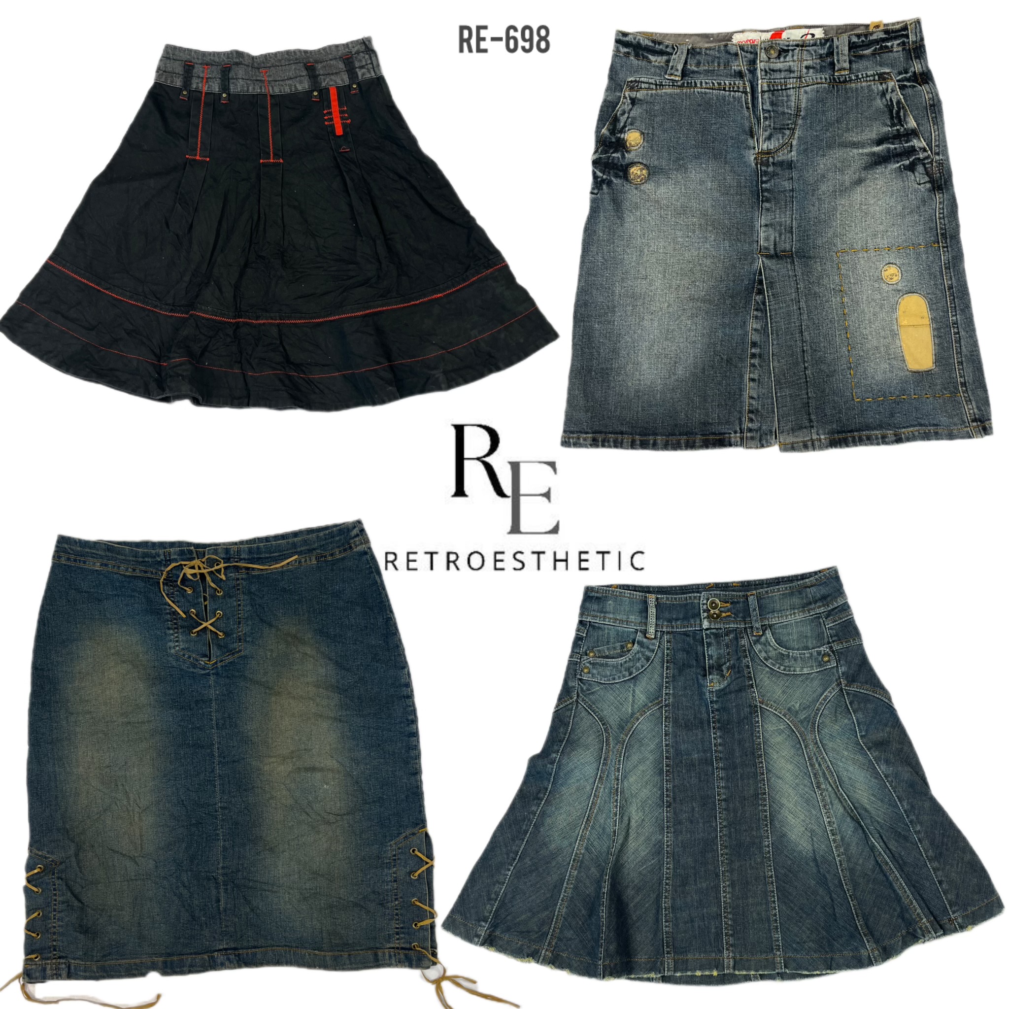 Y2K Unique IT Girl Denim Midi Skirts (RE-698)