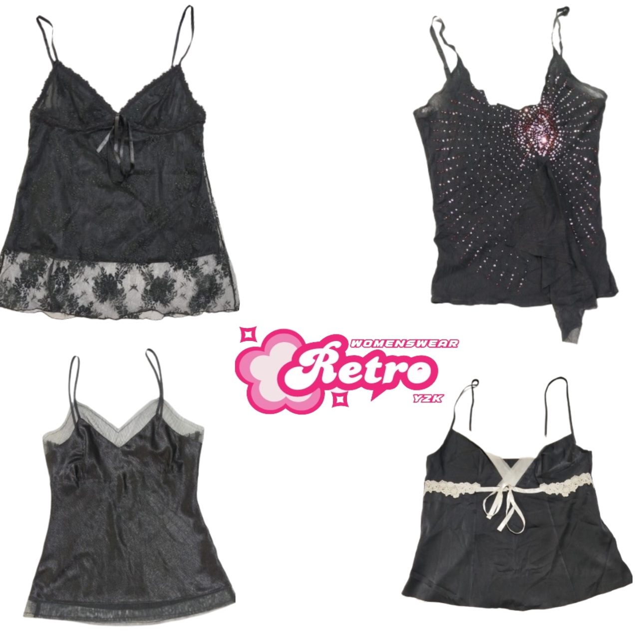 Y2K Chic: Retro Schwarze Cami Tops (Mar-013)