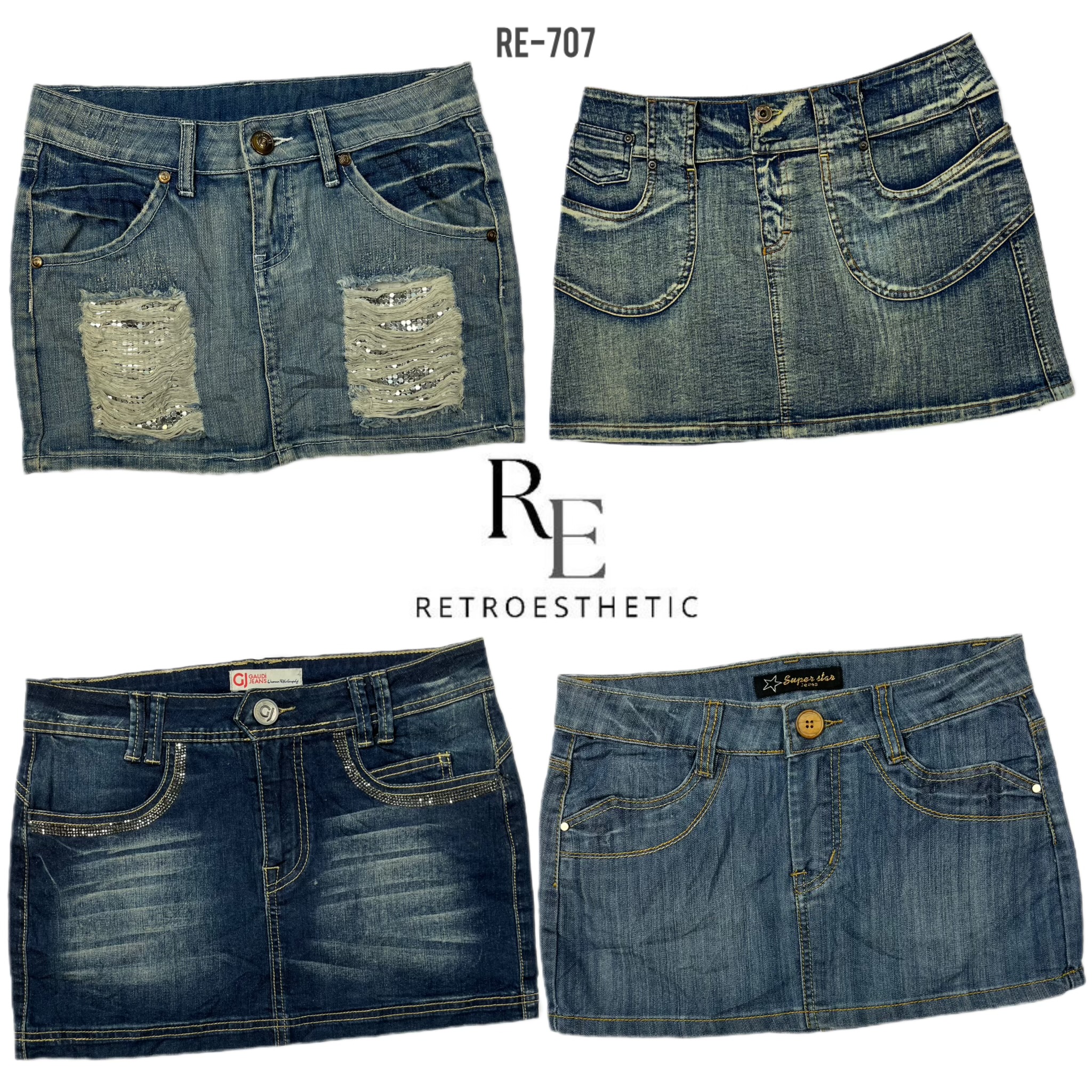 Jupes mini en denim uniques Y2K (RE-707)