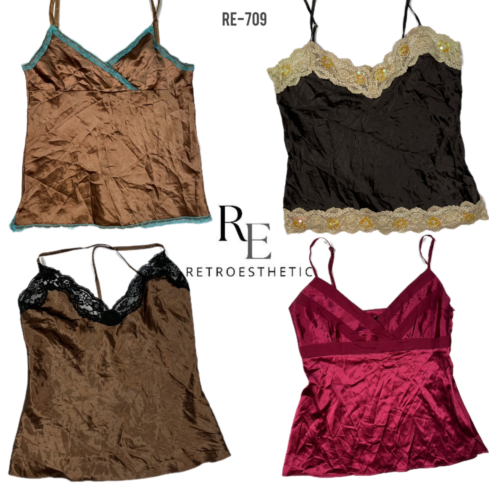 Y2K Silk Slip Cami Tops (RE-709)