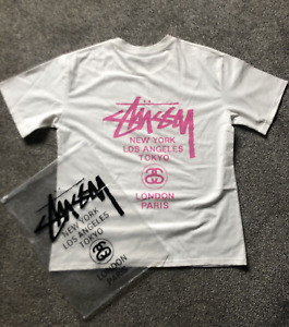 Stussy Rework Style World Tour T-shirt bianche con titolo rosa 20 pz