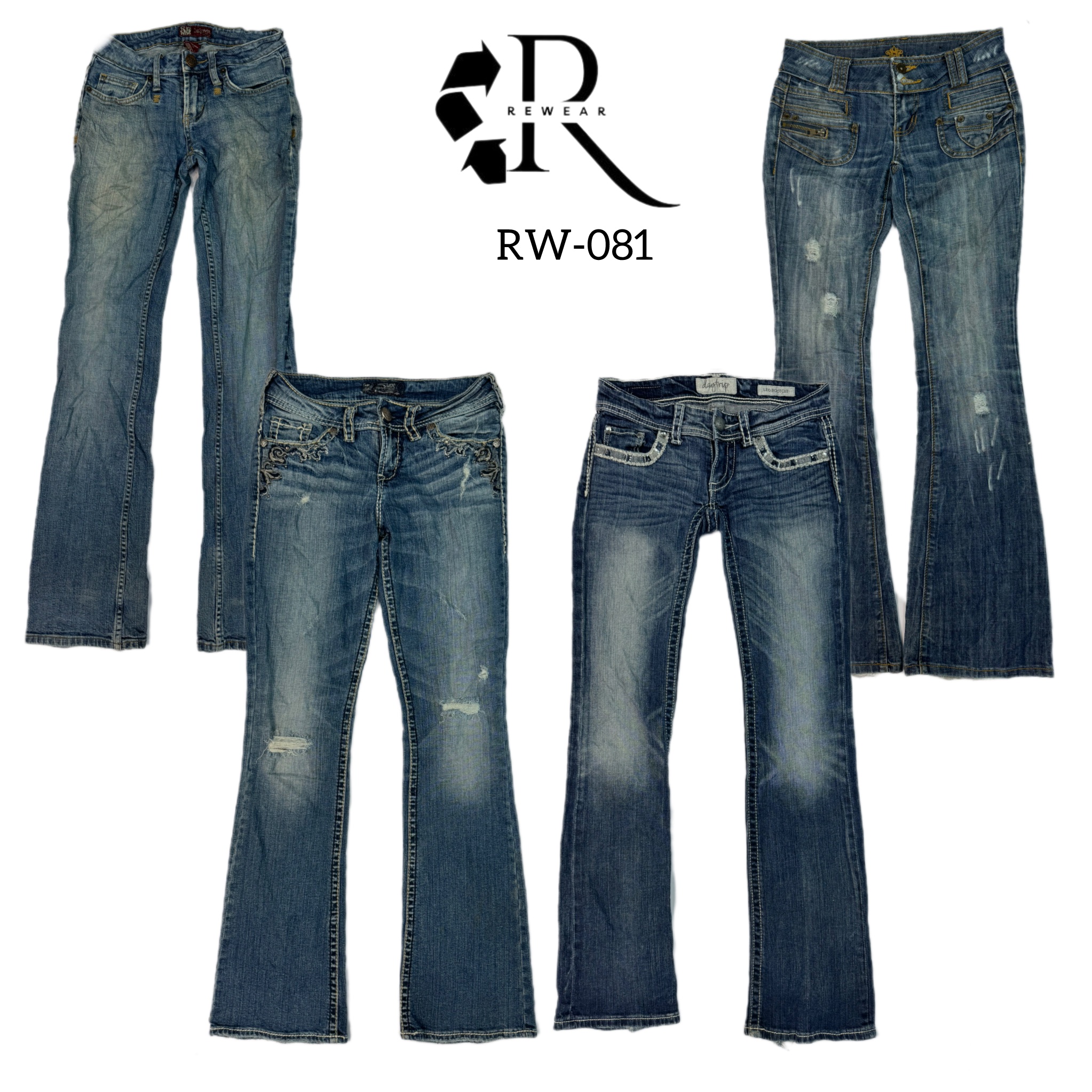 Jean en denim unique à évasement brodé Y2K (RW-081)