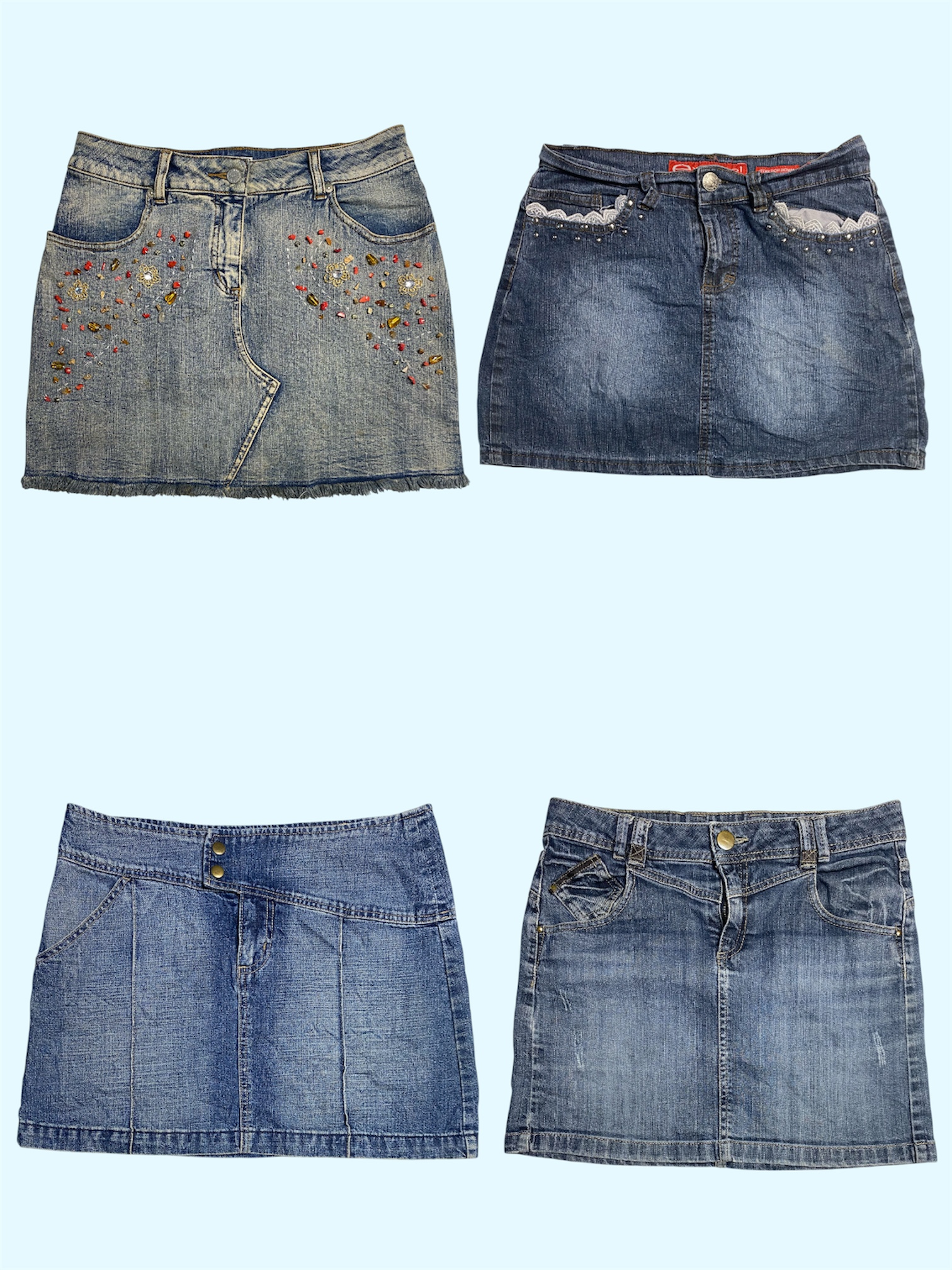 Bloom & Shine: Saia Mini de Jeans Bordada Y2K (TS:404)