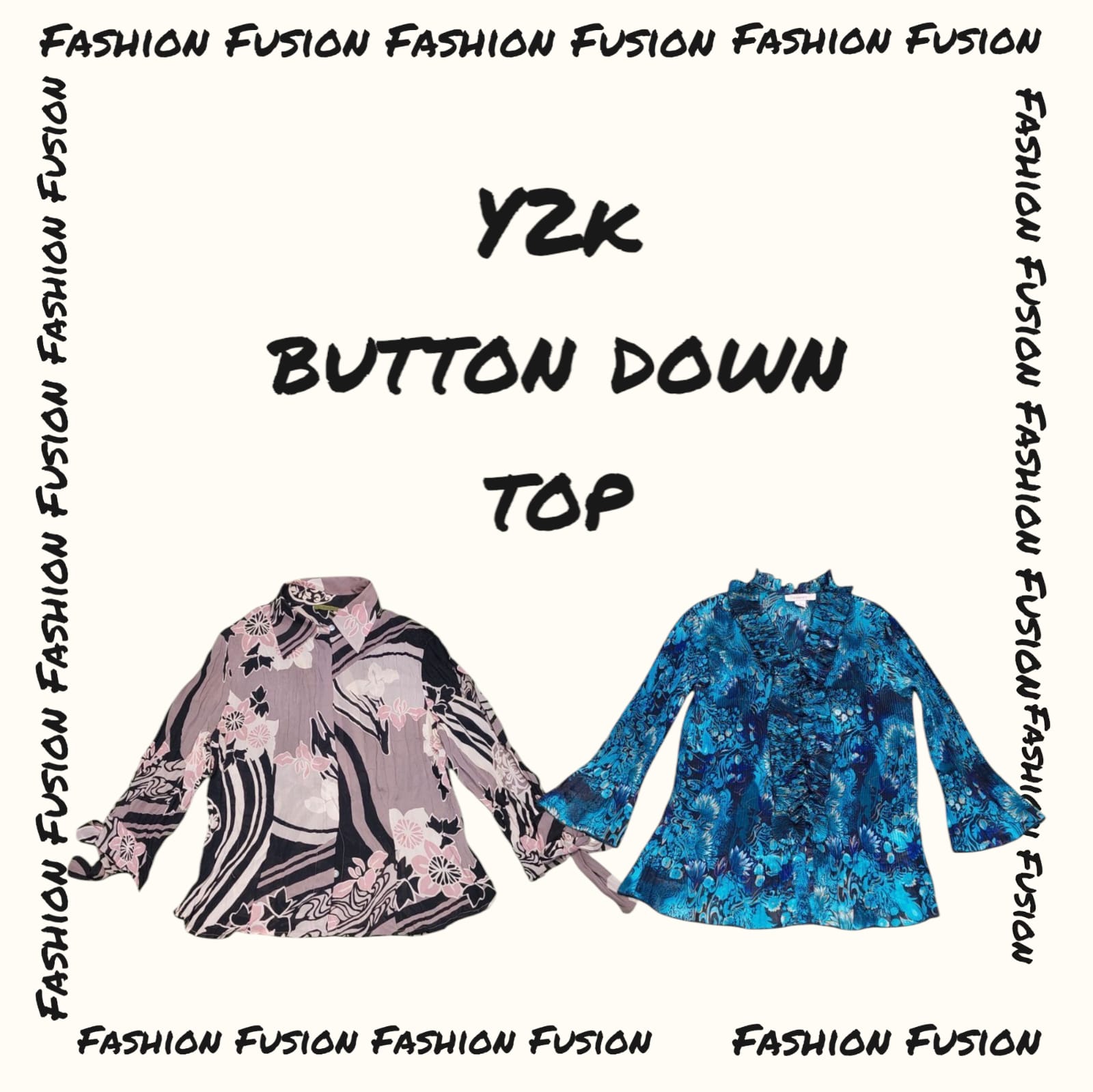 (FF-711) top a maniche button down stampati y2k