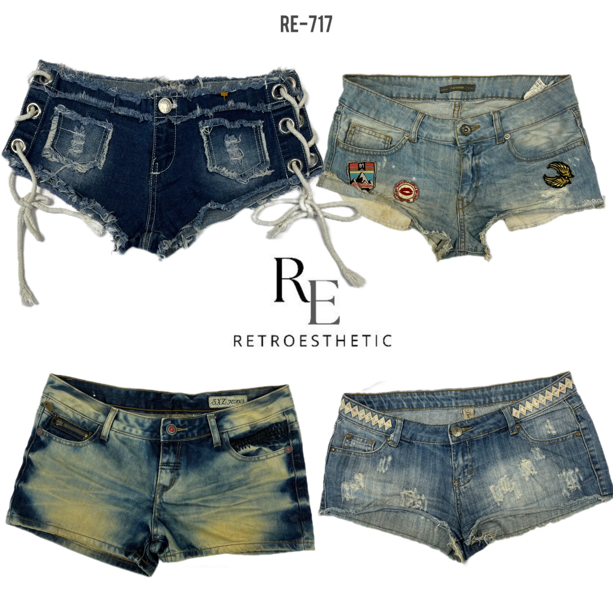 Y2K Retro Style Denim Micro Mini Shorts (RE-717)