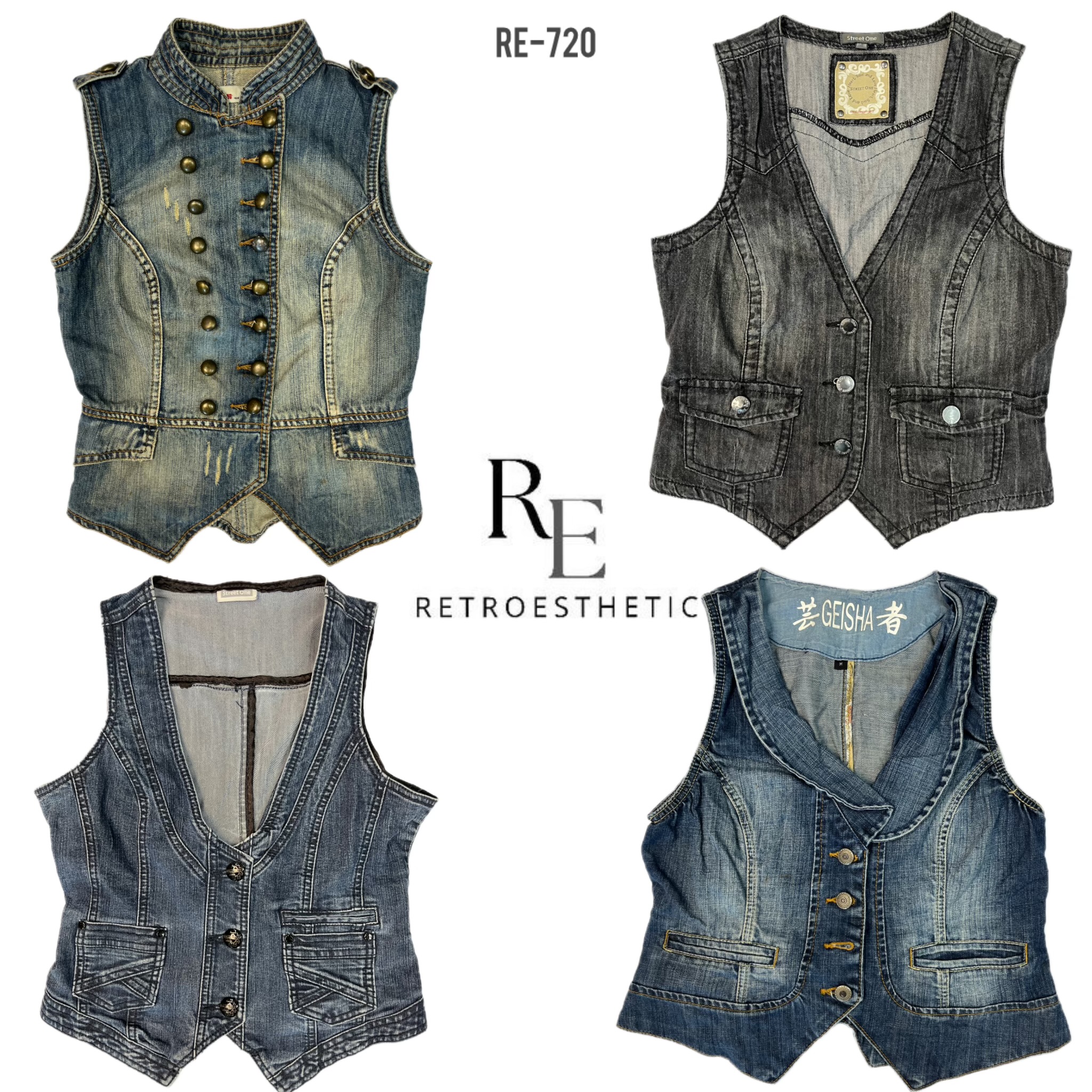 Gilets en denim de style rétro Y2K (RE-720)