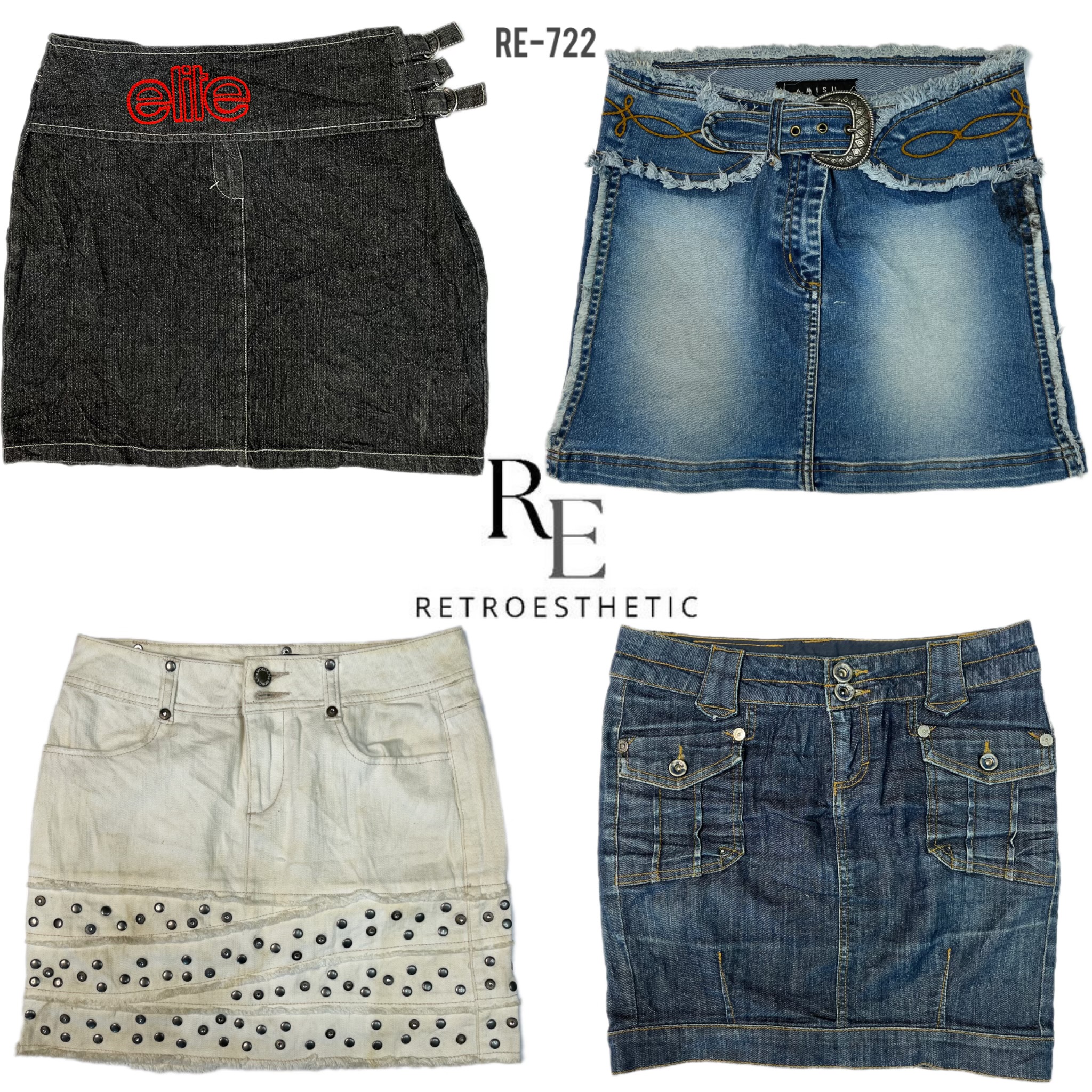 Y2K IT Girl Einzigartige Denim Midi Röcke (RE-722)