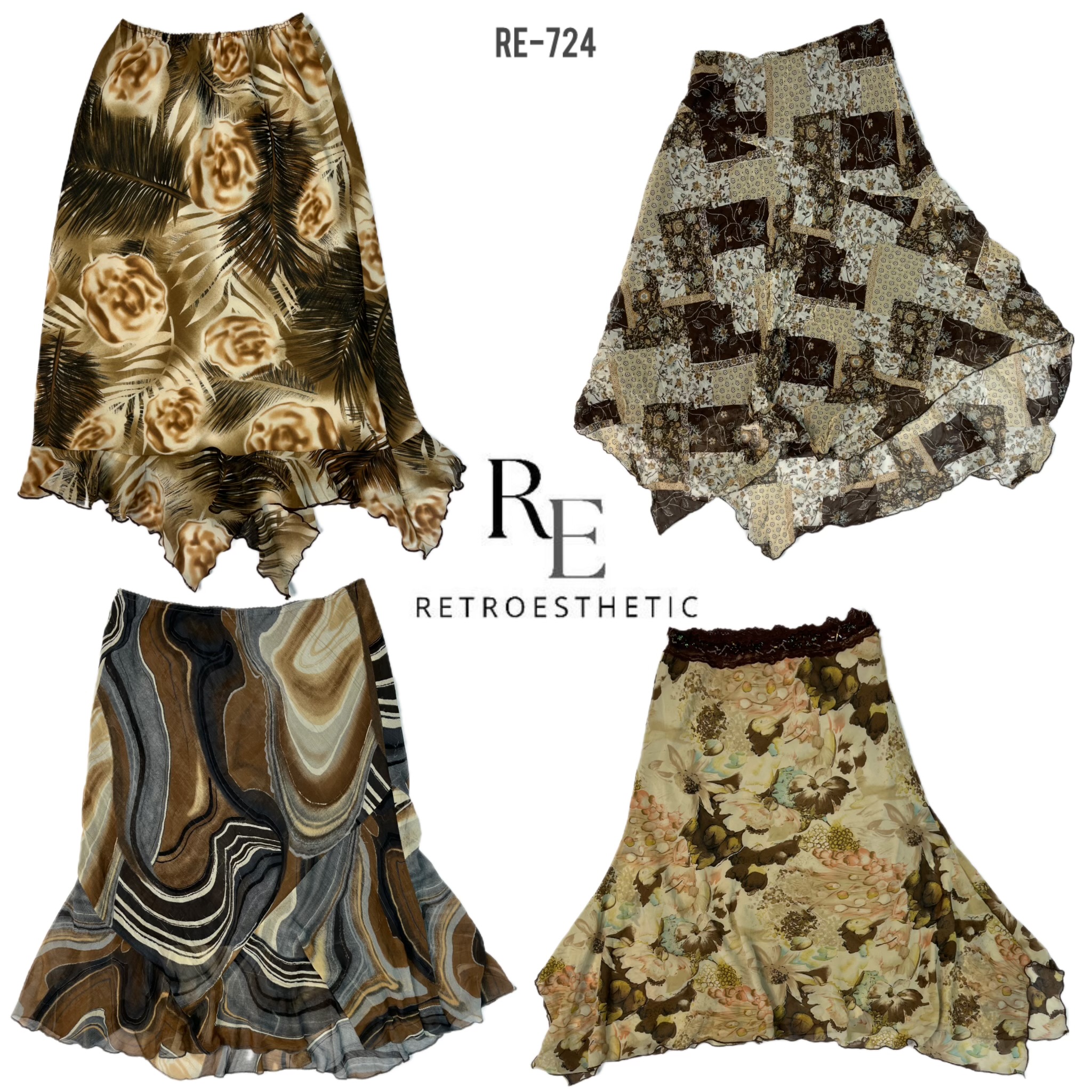 Y2K Earthy Tone Floral Poly Skirts (RE-724)