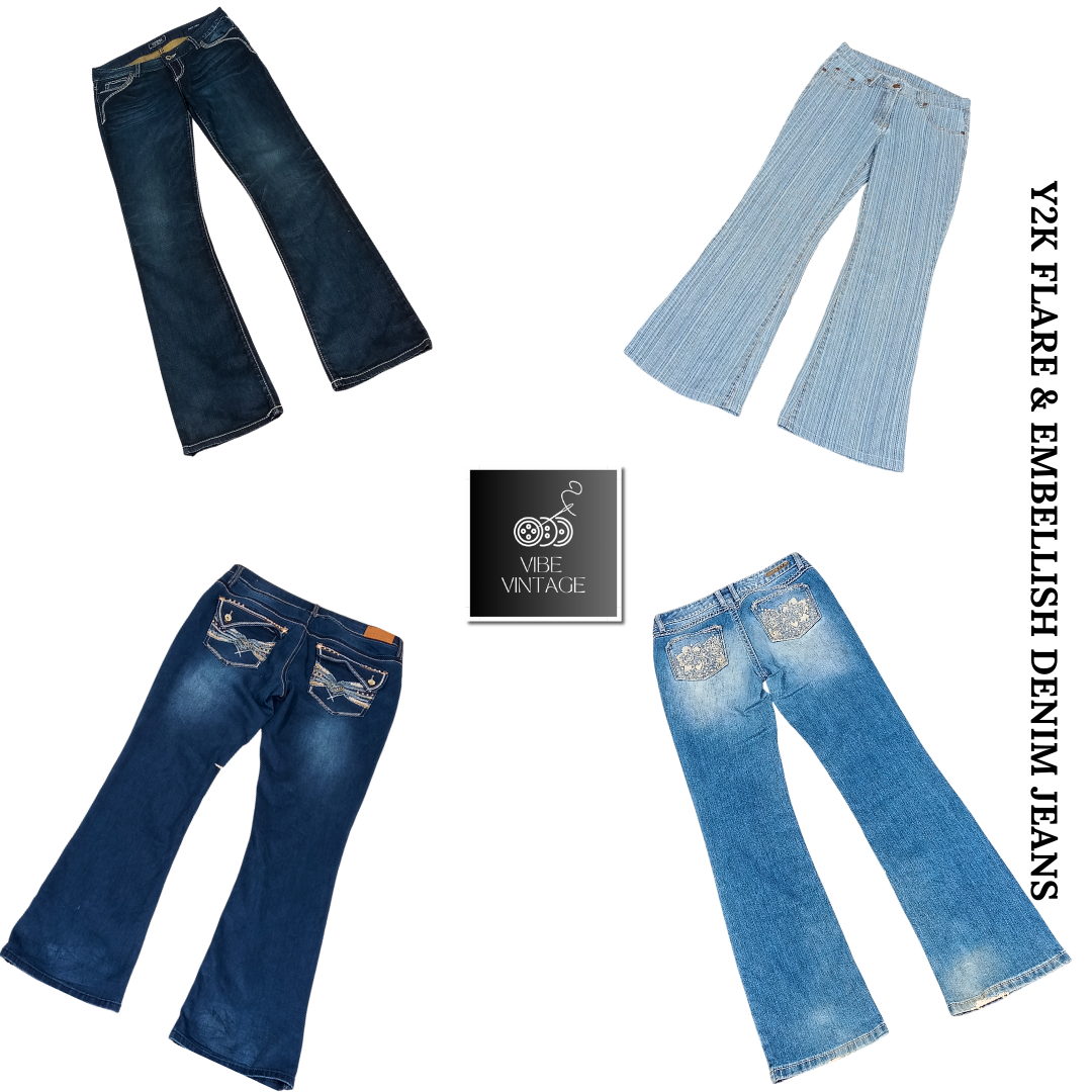 Y2K FLARE & EMBELLISH DENIM JEANS - 21 PCS