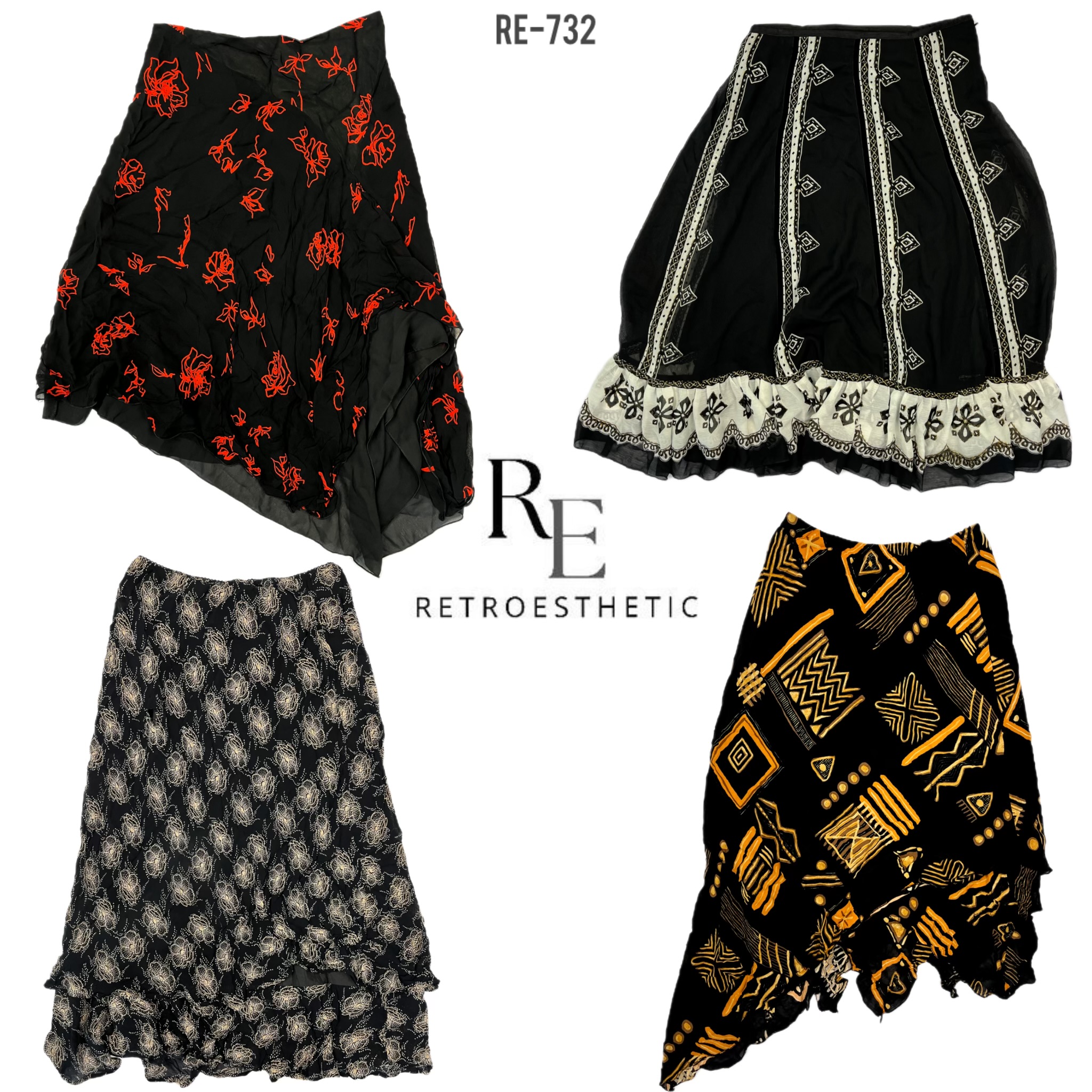 Y2K Gothic Black Mix Poly Skirts (RE-732)