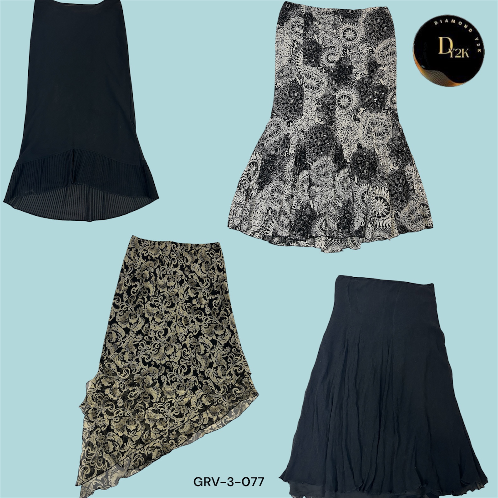 Chic Black Printed Poly Skirt – Perfect for Casual & Party Wear (GRV-3-077)