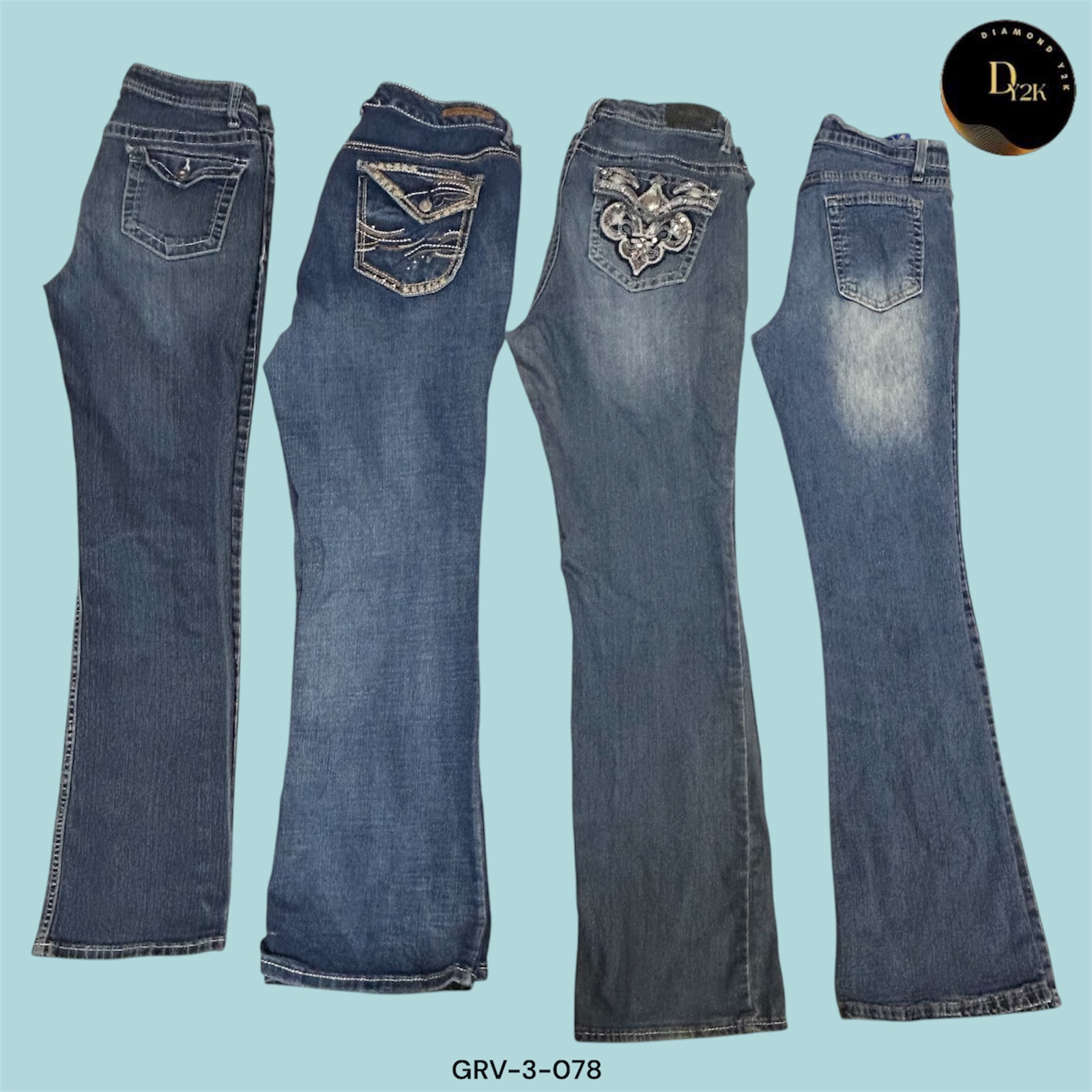 Jean évasé bleu tendance – Taille haute, jambe large en denim pour femmes (GRV-3-078)