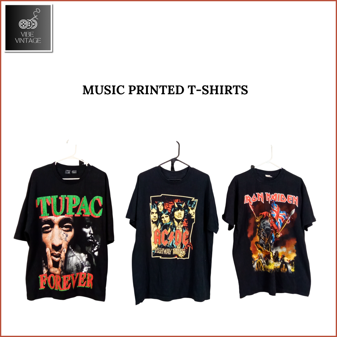 T-SHIRTS IMPRIMÉS MUSIQUE - 12 PCS