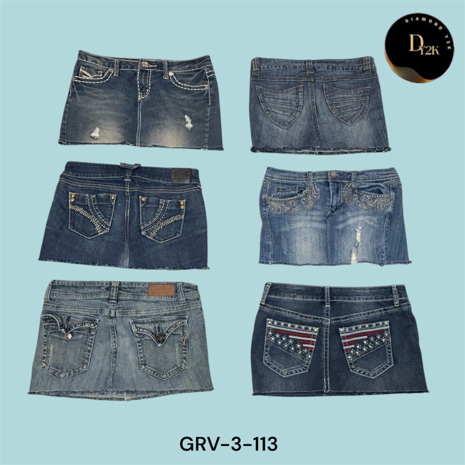 Gonna Mini in Denim a Vita Bassa Y2K – Retro Grunge, Carino Streetwear (GRV-3-113)