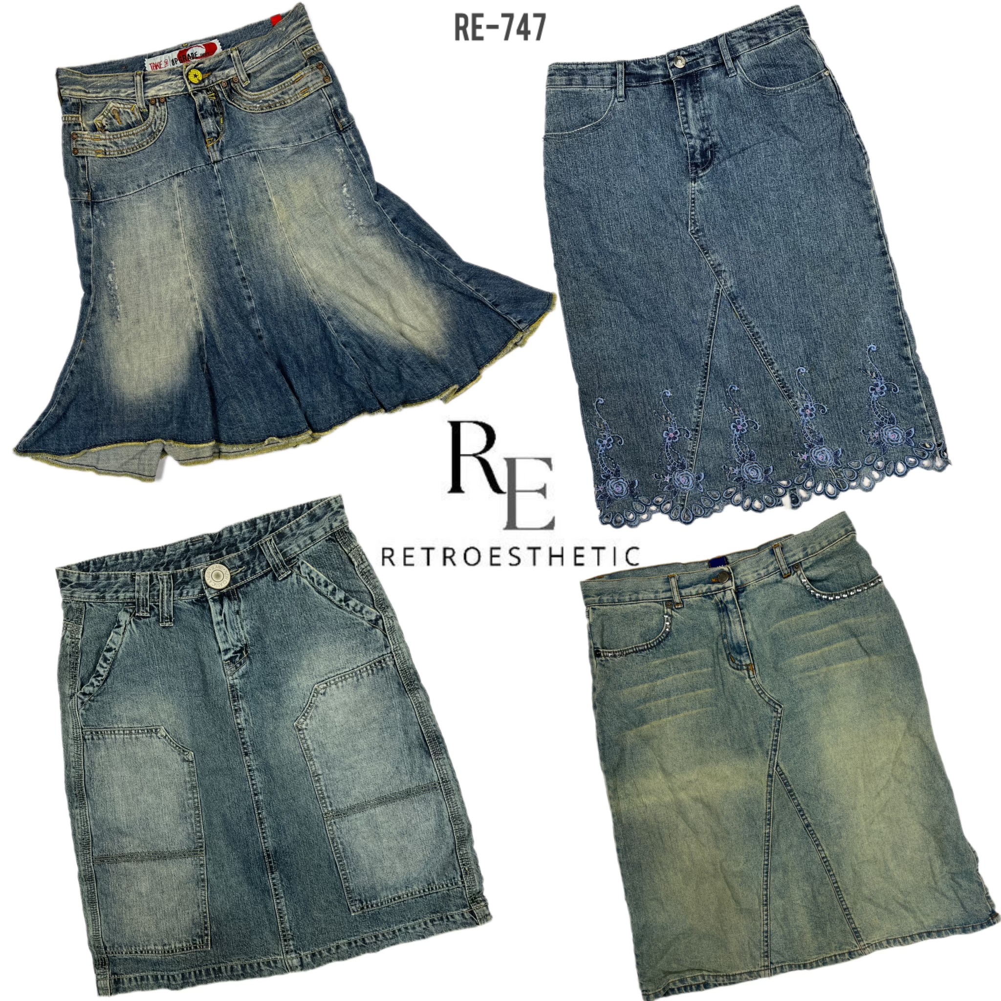 Y2K Einzigartige IT-Mädchen Denim Midi-Röcke (RE-747)