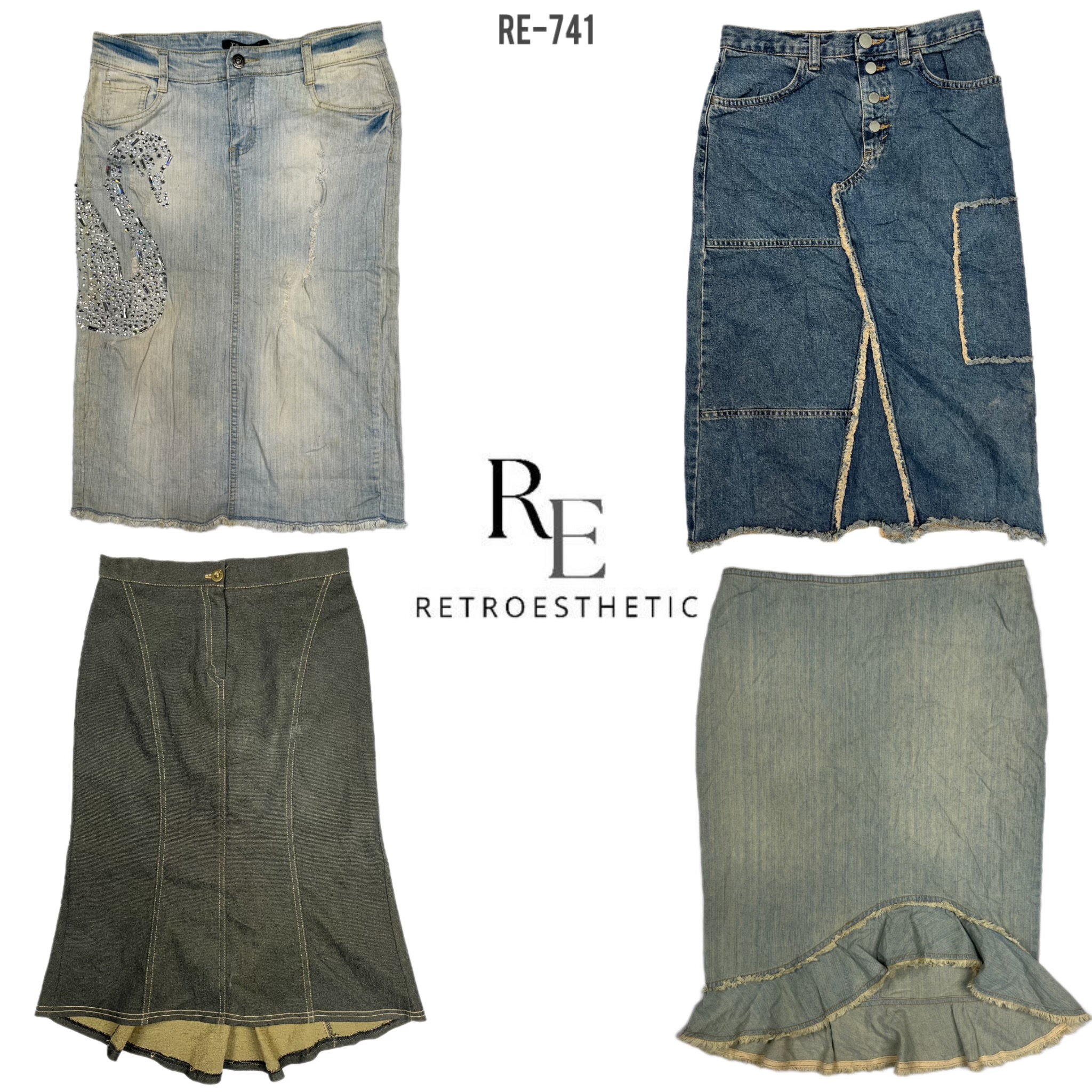 Gonne Midi di Jeans Uniche Y2K (RE-741)