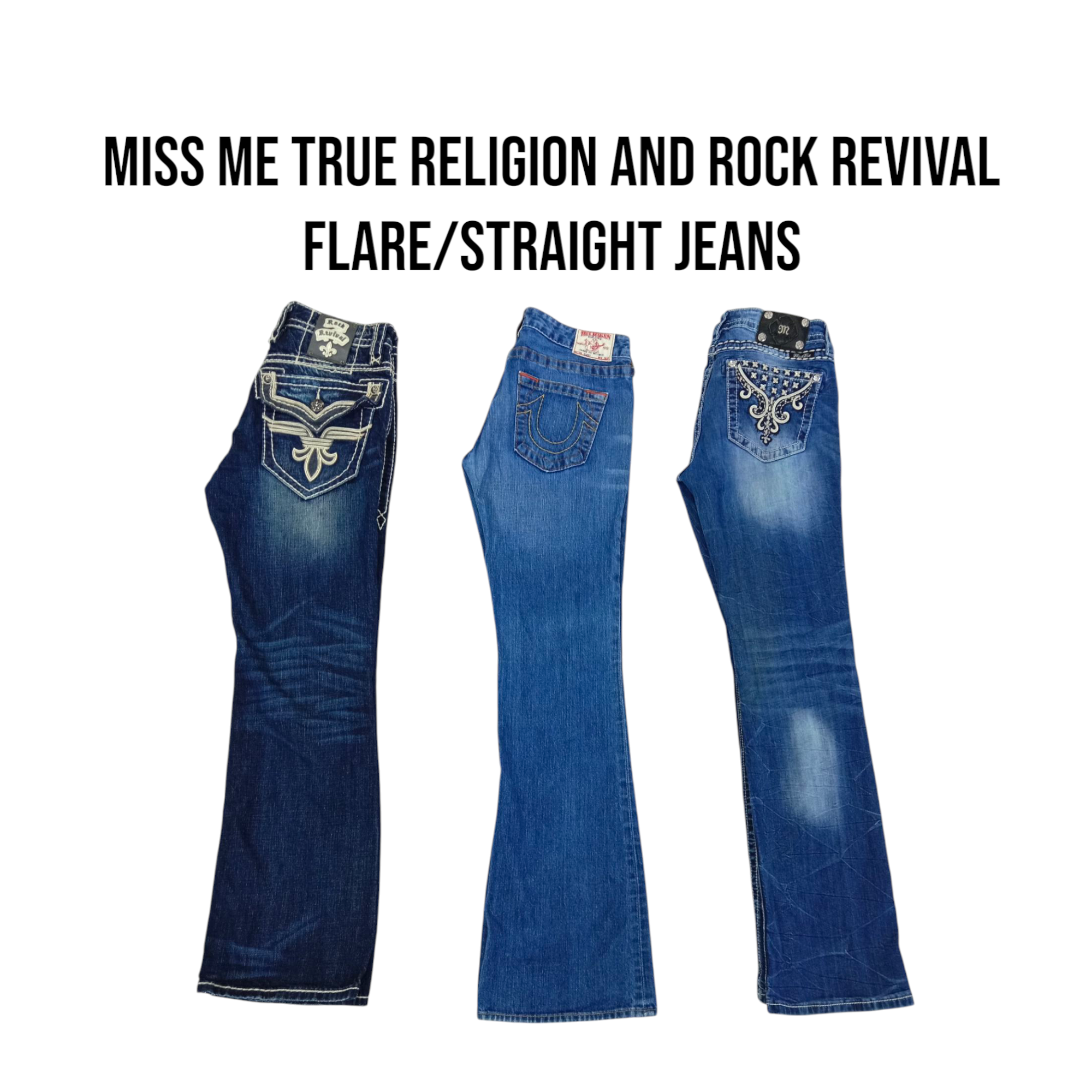 Me faça falta True Religion e Rockrevival jeans flare e reto