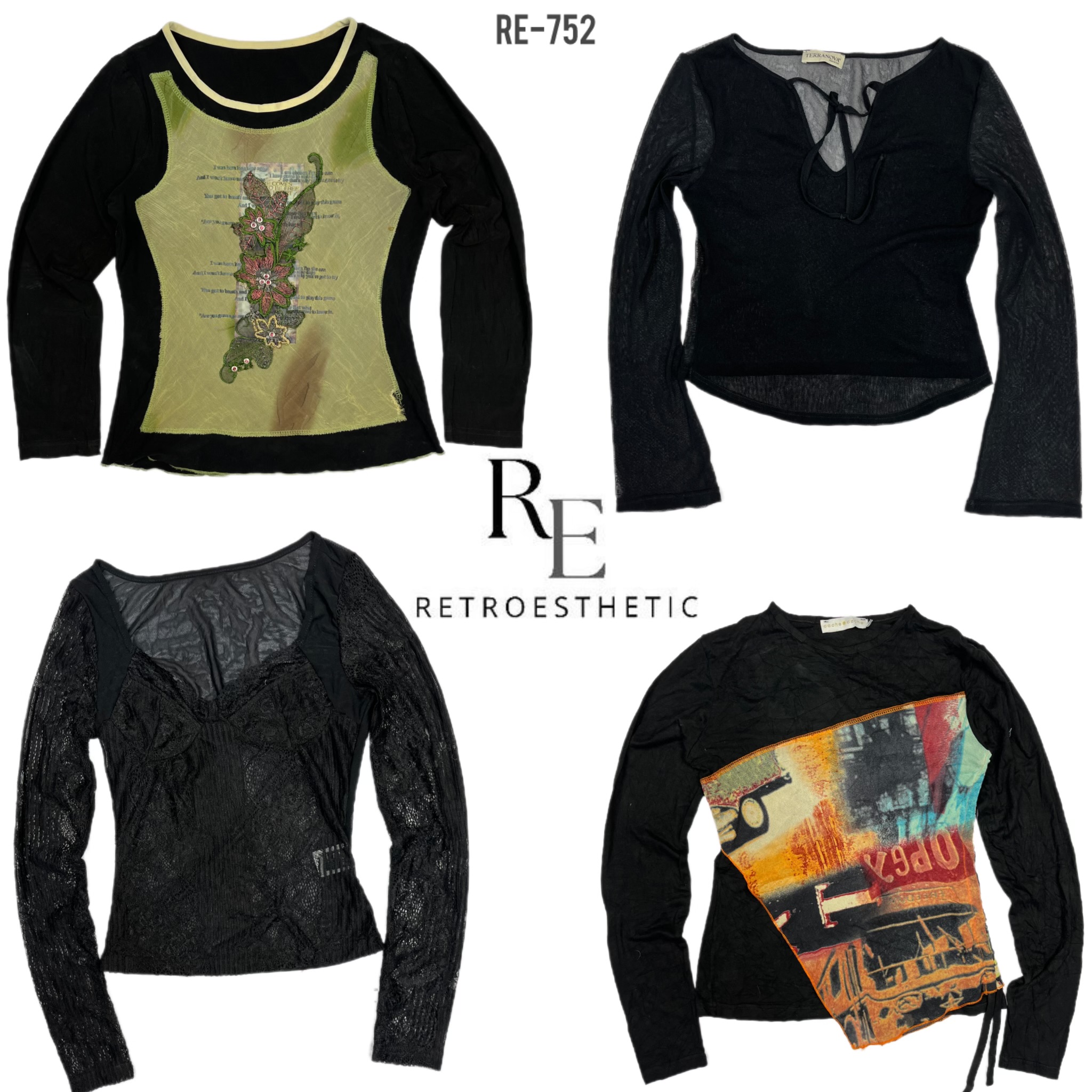 Y2K All Black Gothic Full Sleeve Tops (RE-752)