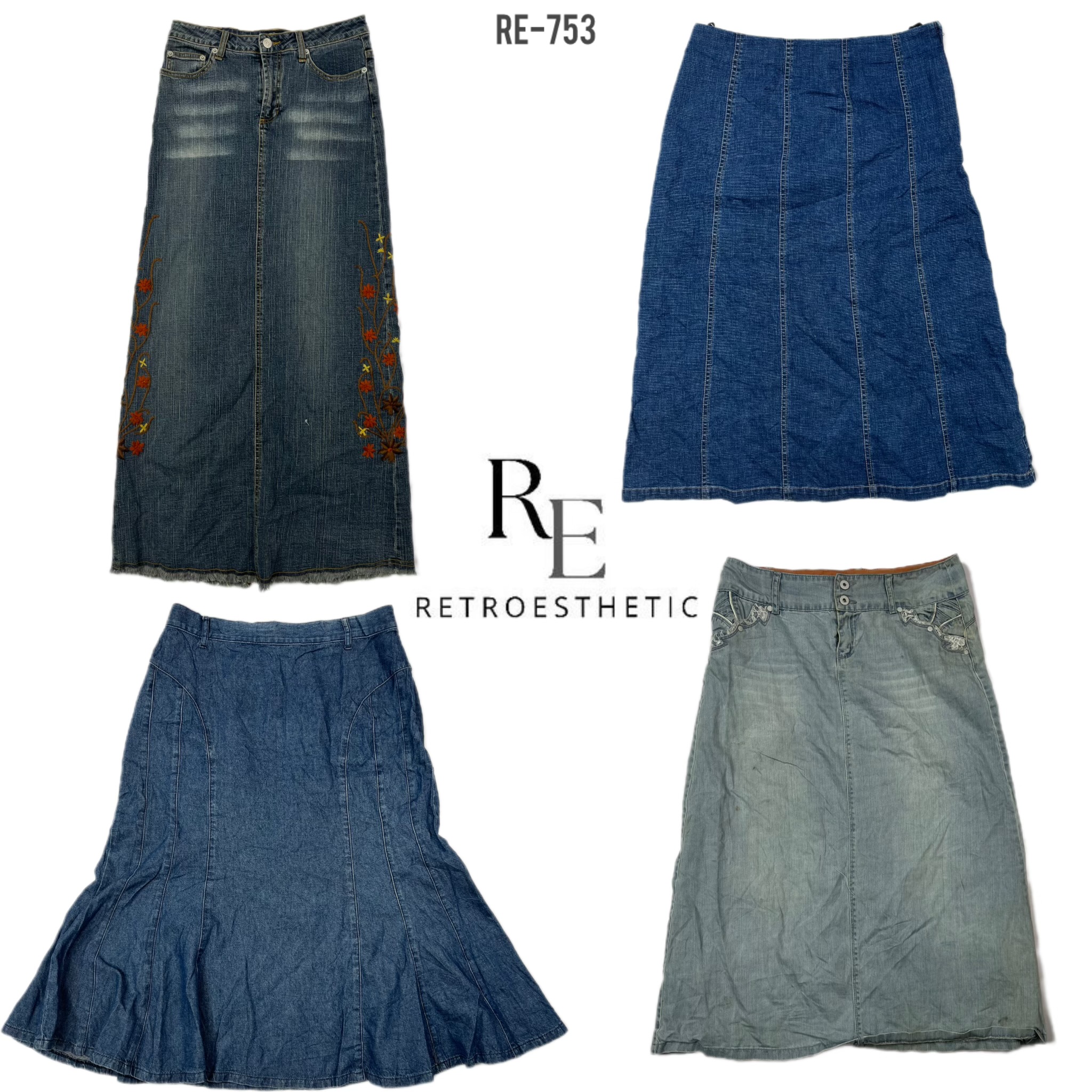 Jupes maxi en denim de style rétro Y2K (RE-753)