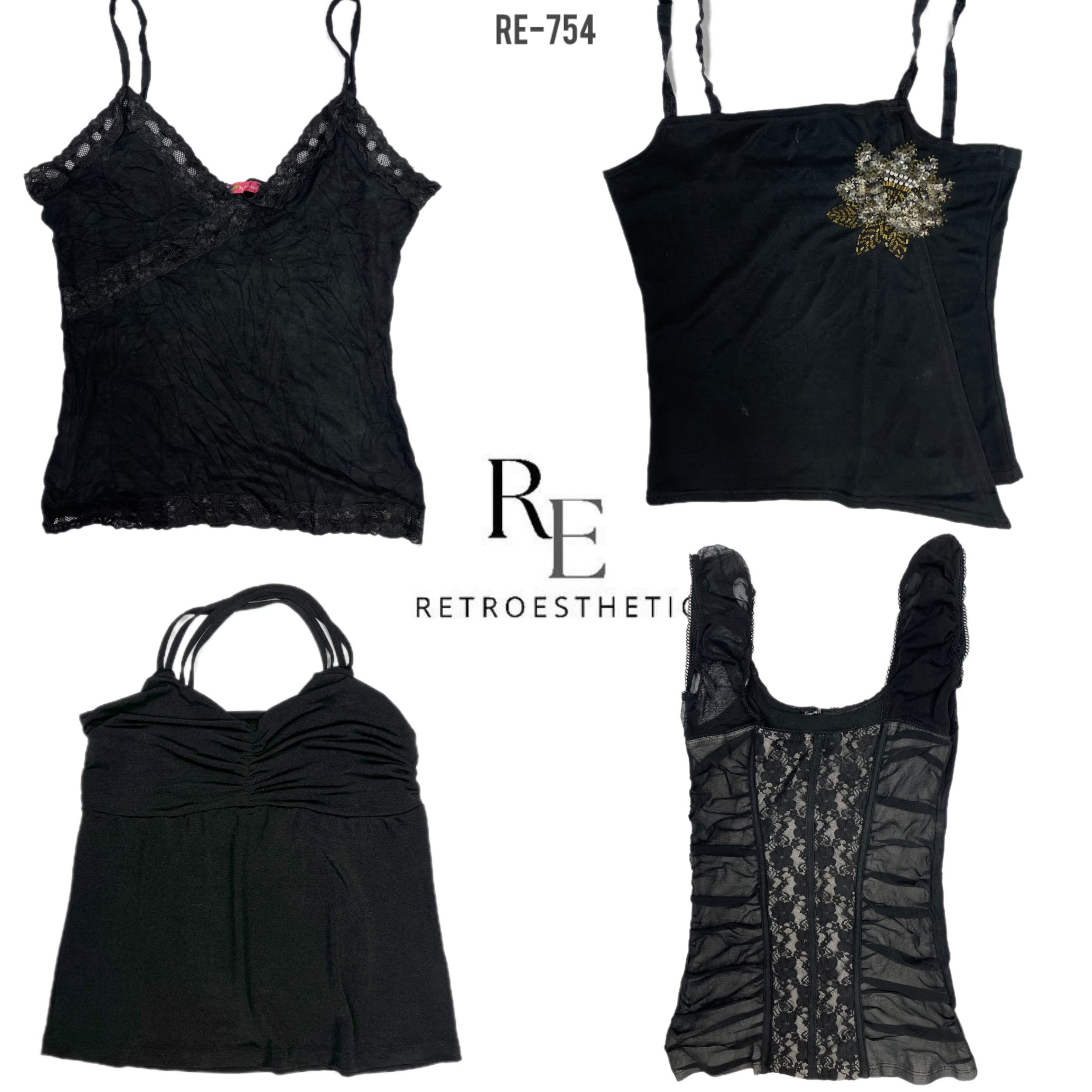 Y2K Tout Noir Gothique Tops Cami (RE-754)