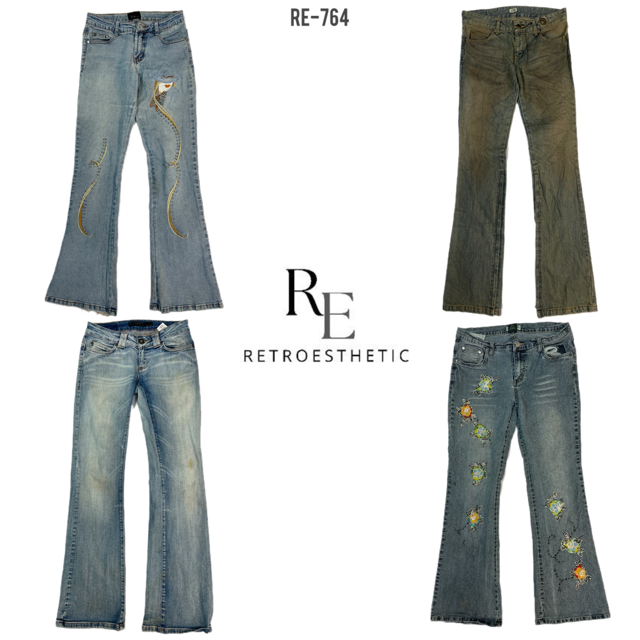 Y2K Unique Denim Mix Jeans (RE-764)