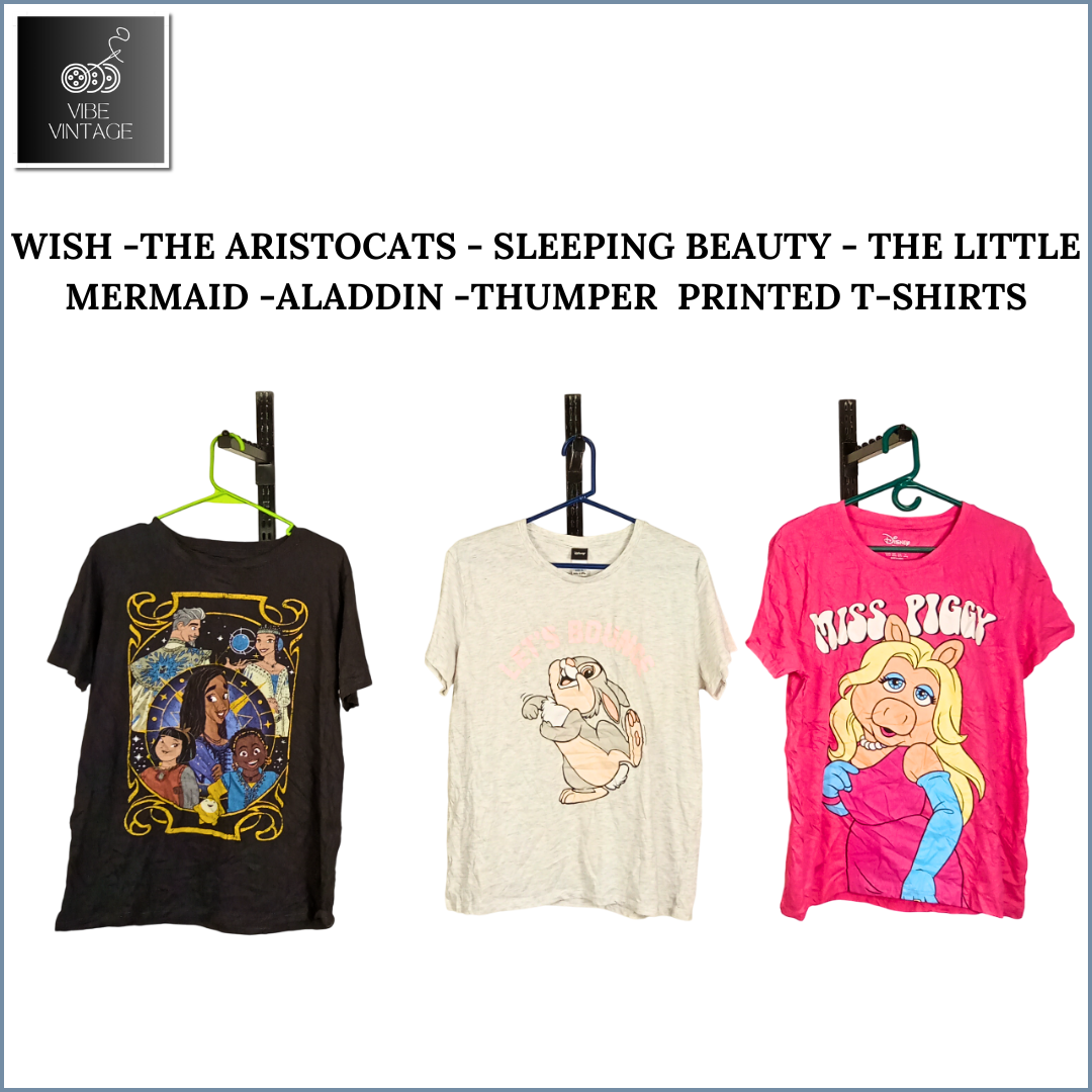 WISH - LES ARISTOCHAT - LA BELLE AU BOIS DORMANT - LA PETITE SIRENE - ALADDIN - T-SHIRTS IMPRIMÉS TUMPER - 07 PCS