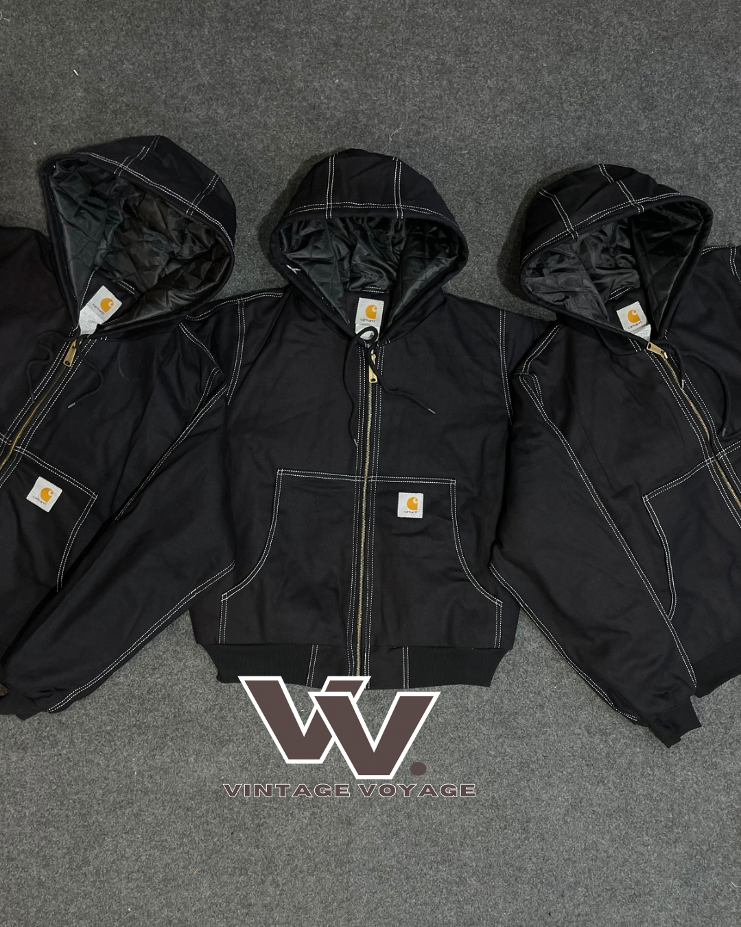 Carhartt Rework Stil Schwarze Kapuzenjacke mit weißen Nähten - 30-19325