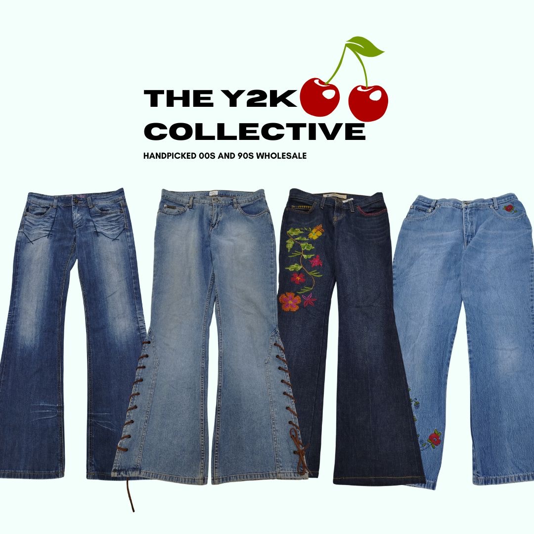 Jeans évasés uniques brodés et embellis Y2K (TEC05)