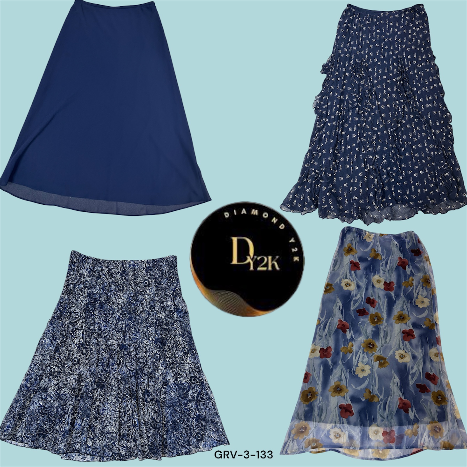 Y2K Style Blue Midi Skirt – Perfect for E-Girl & Retro Looks (GRV-3-133)