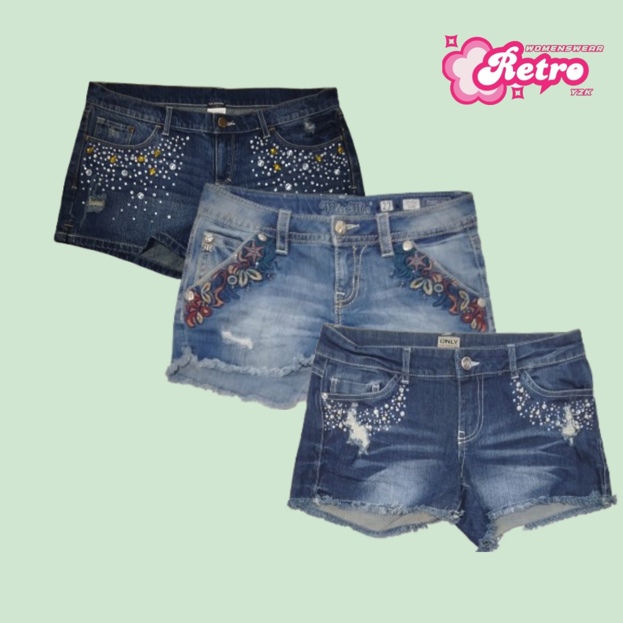 Retro Chic: Y2K Denim Shorts with Embellishment