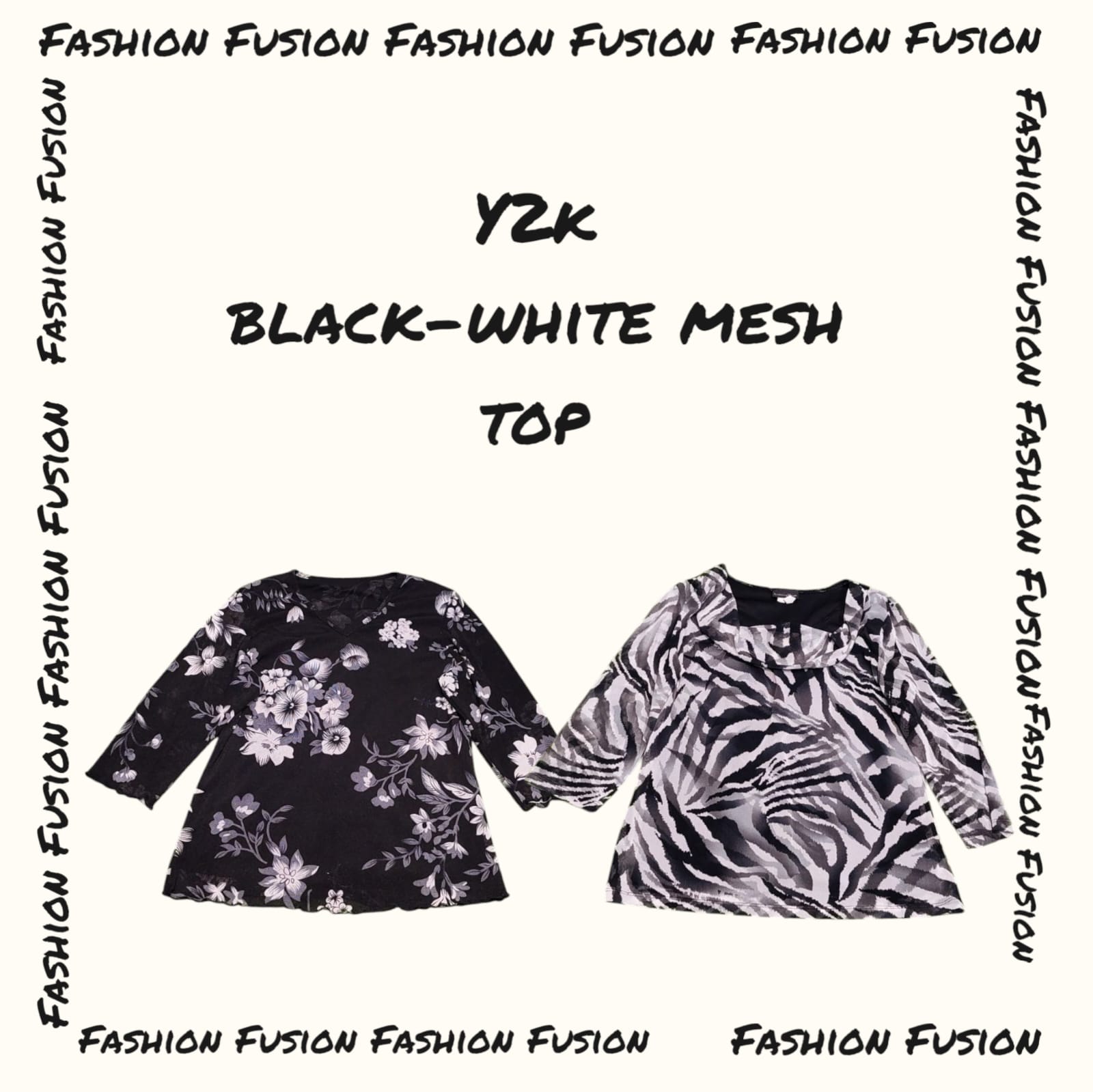 (FF-731) y2k schwarz-weiße Mesh-Tops