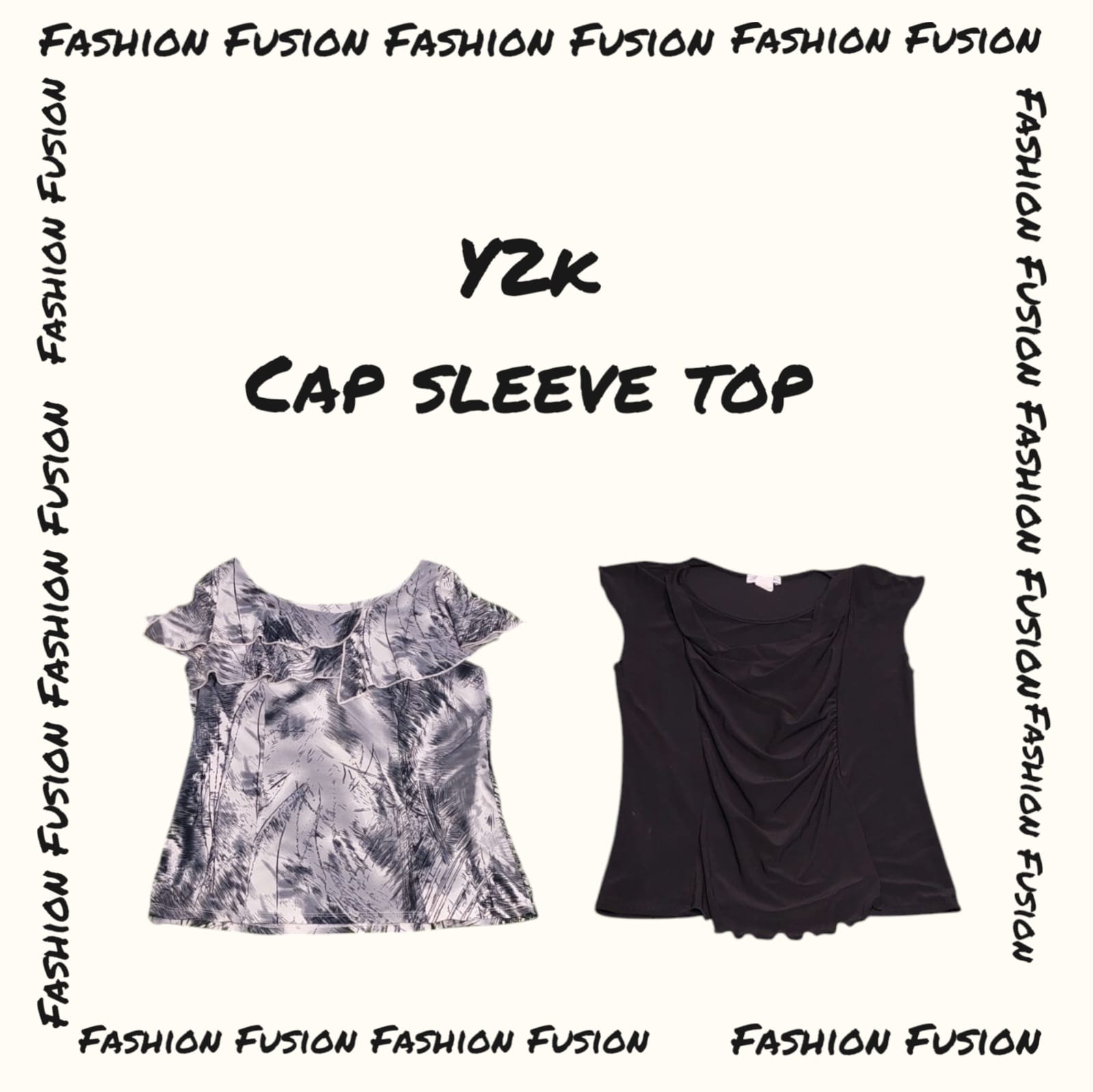 (FF-732) y2k cap sleeve black and white tops