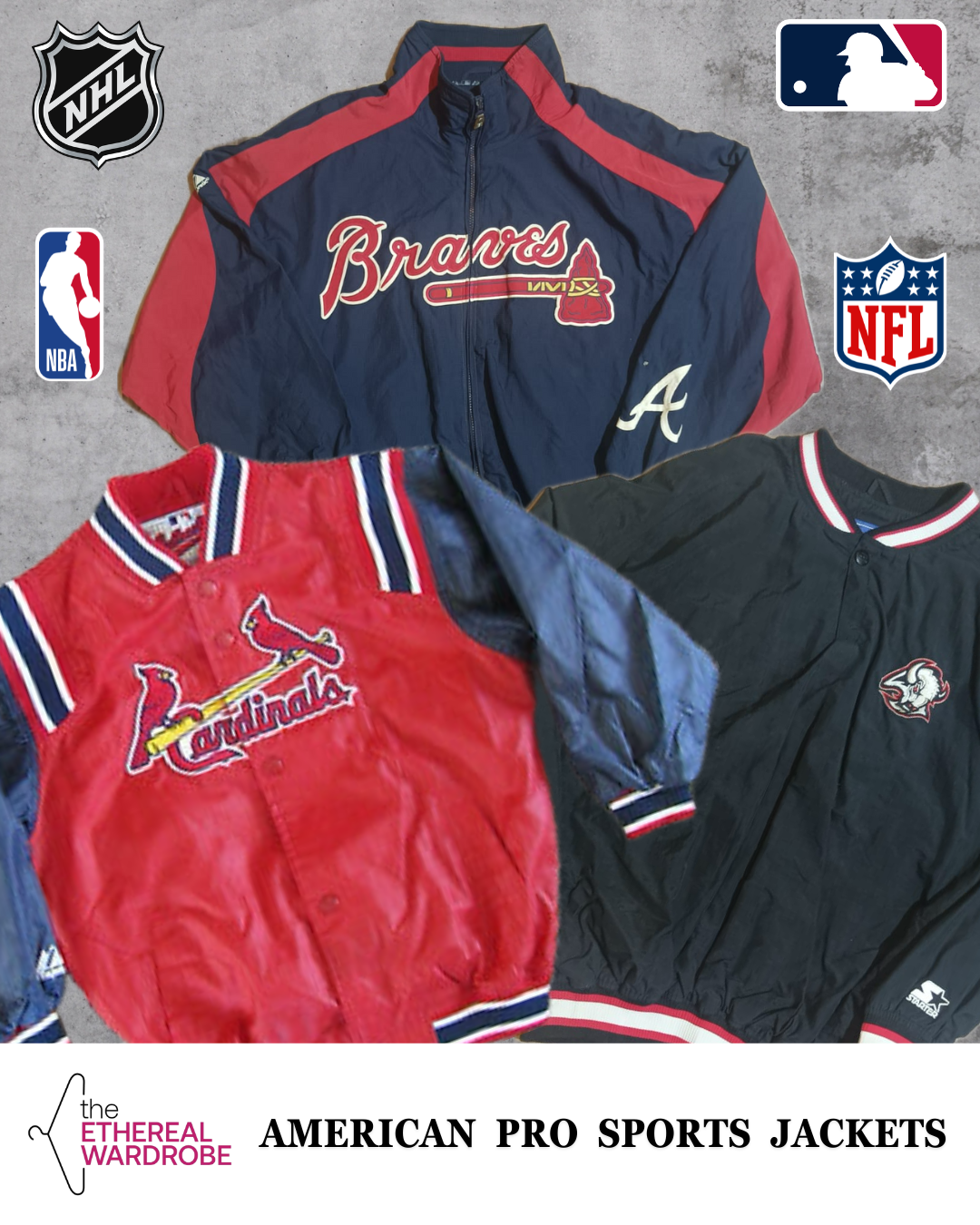 Veste de sport professionnelles américaines 20 pièces merchandise NFL, NHL, MLB et NBA.