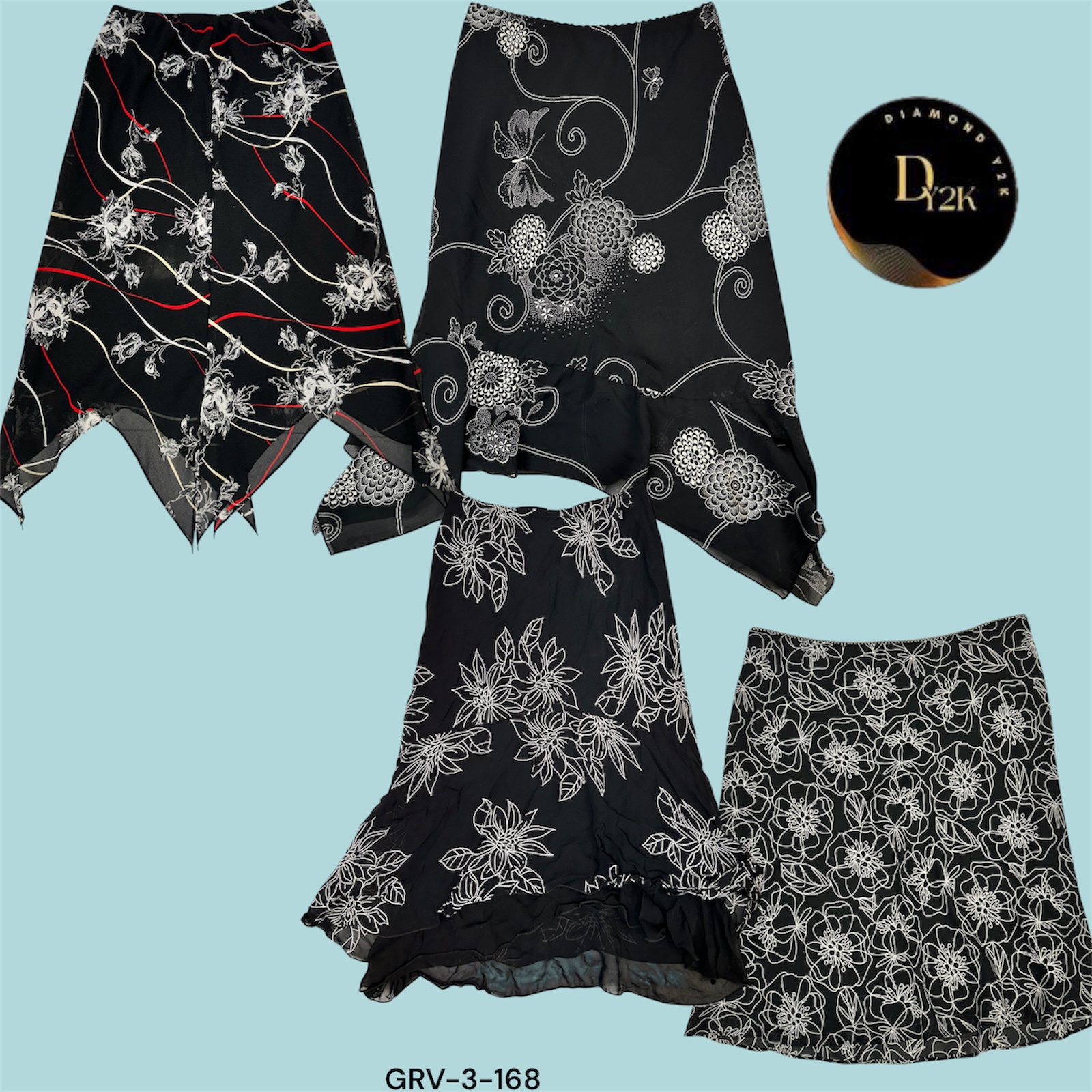 Y2K Black Printed Skirt – Perfect for E-Girl & Retro Fashion (GRV-3-168)