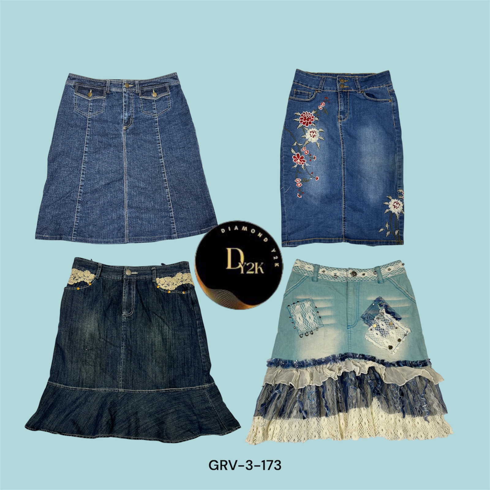 Denim Dreams: Y2K Aesthetic Midi Skirt for Trendsetters (GRV-3-173)