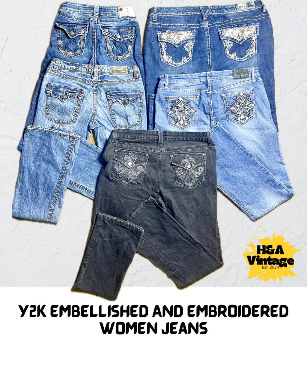 Y2K Embellished and Embroided Jeans 10 Pcs