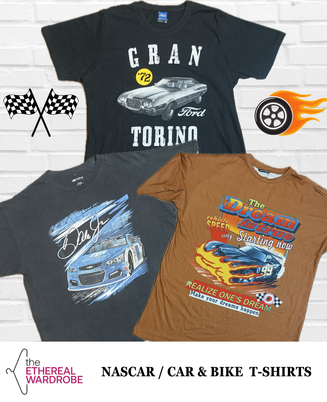 T-shirts imprimés de style Nascar / voitures et motos 20 pièces