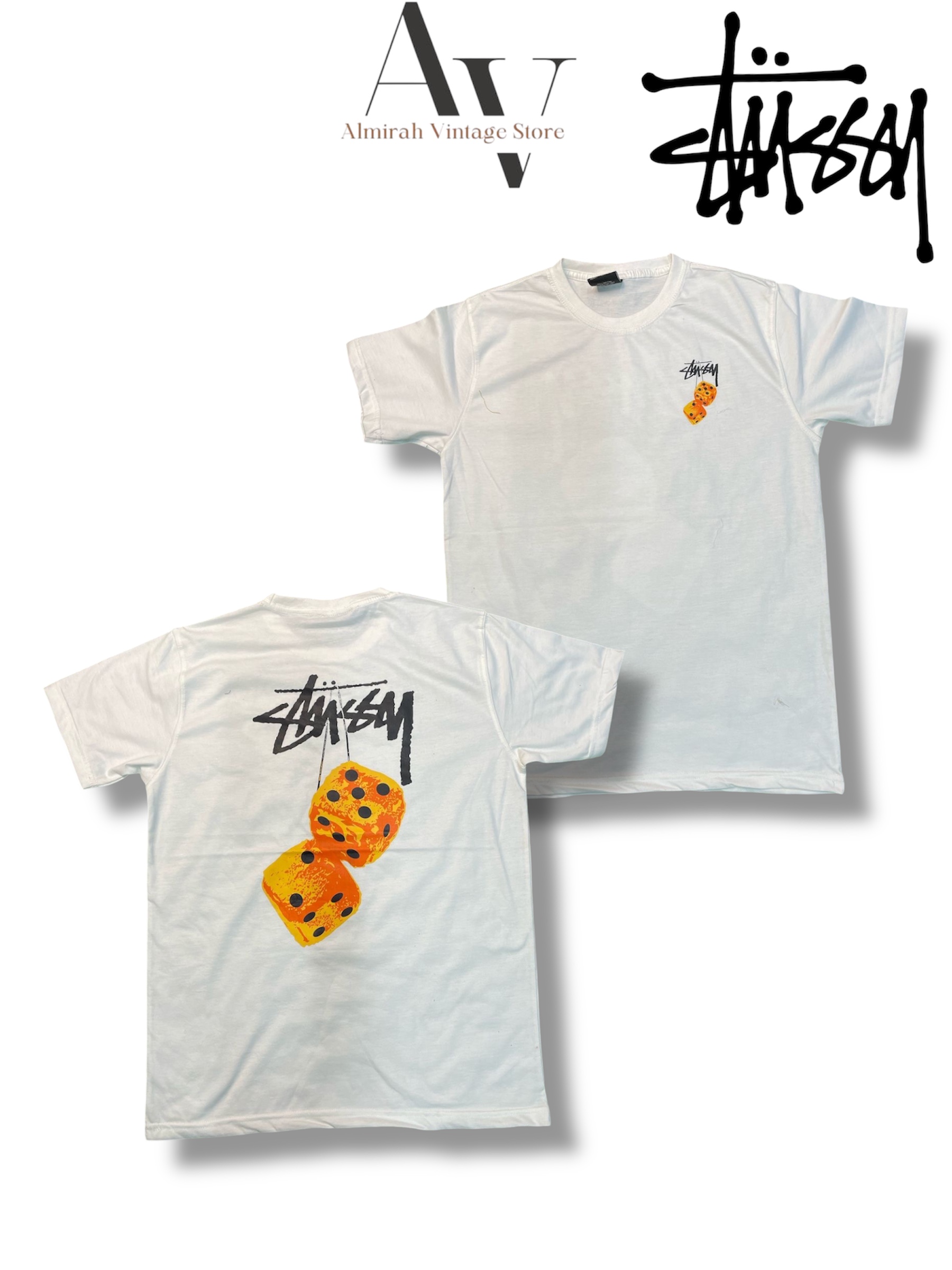 White STUSSY dice t shirts (rework style)