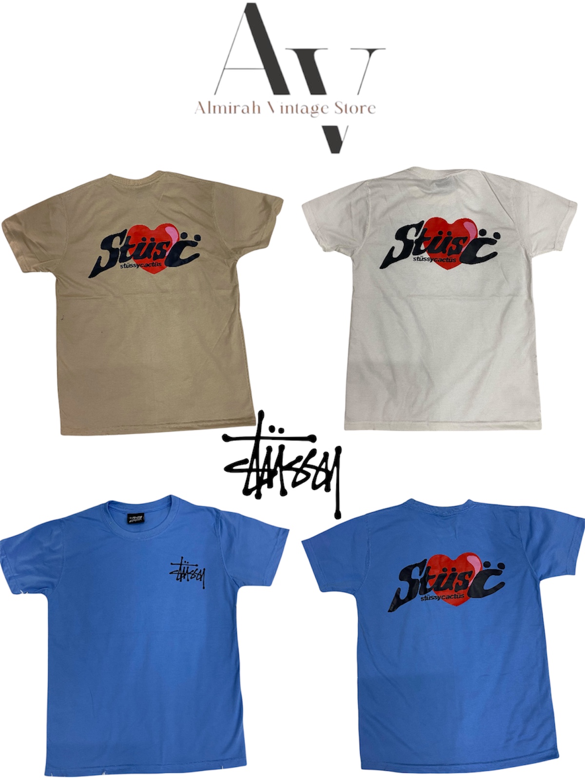 STUSSY HEART REWORK STYLE GRAPHIC T SHIRTS