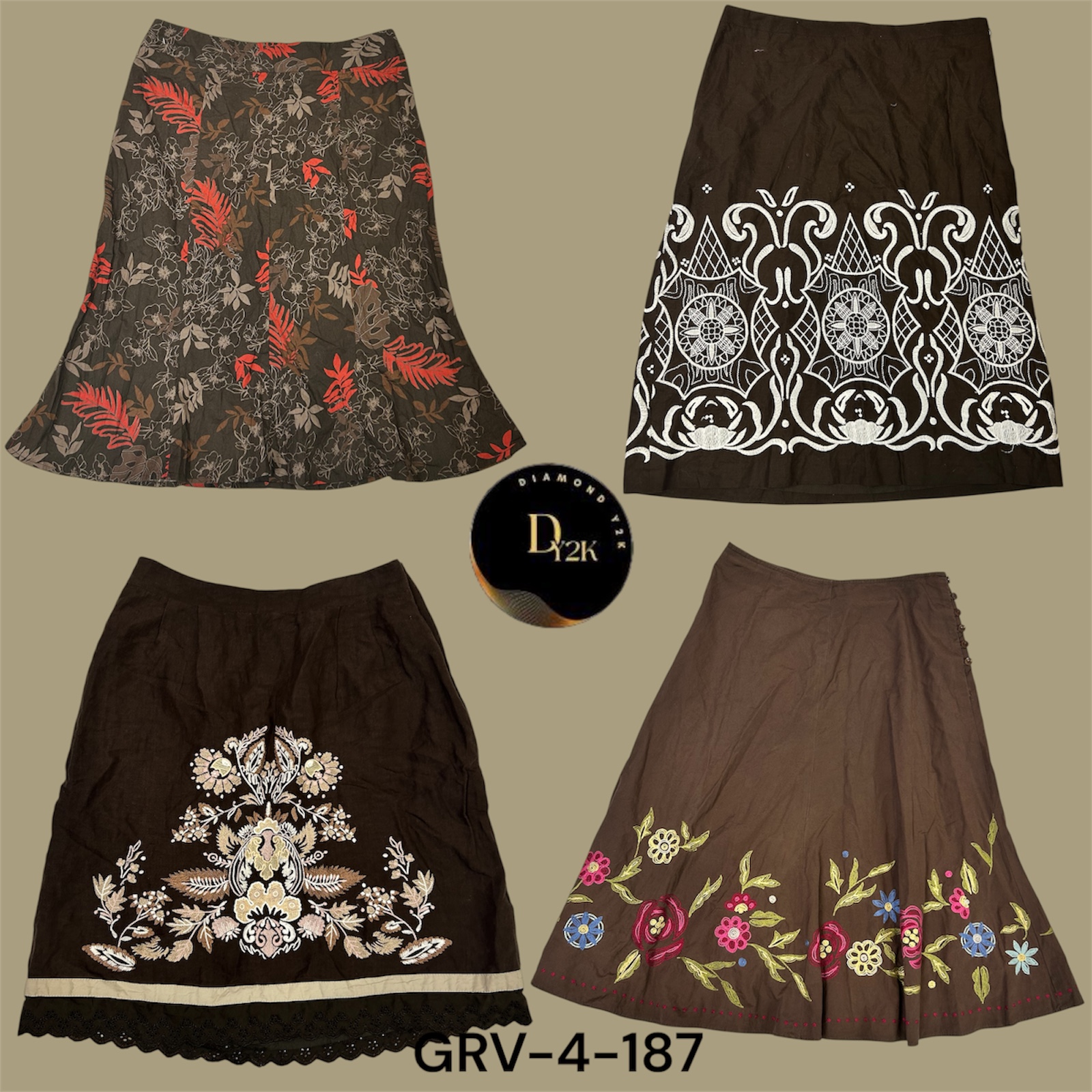 Y2K Brown Midi Skirt – Lightweight Cotton for Casual Cool (GRV-4-187)