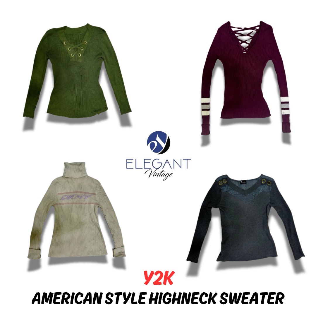 Y2K Amerikanischer Stil Hoher Kragen Pullover - 10 Stück - EV0179